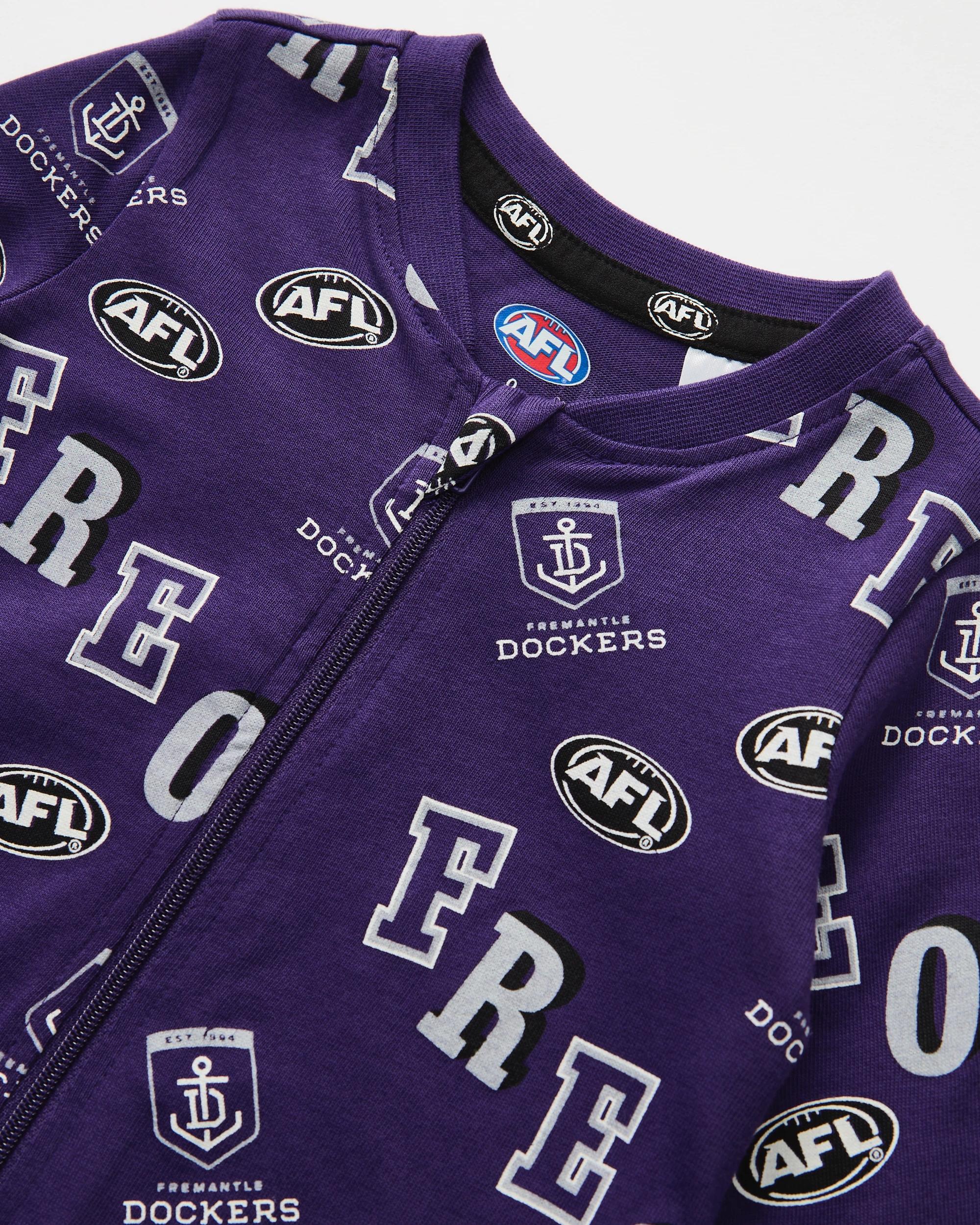 6 2 Pack Official AFL Baby Coveralls Fremantle, 6 of 7