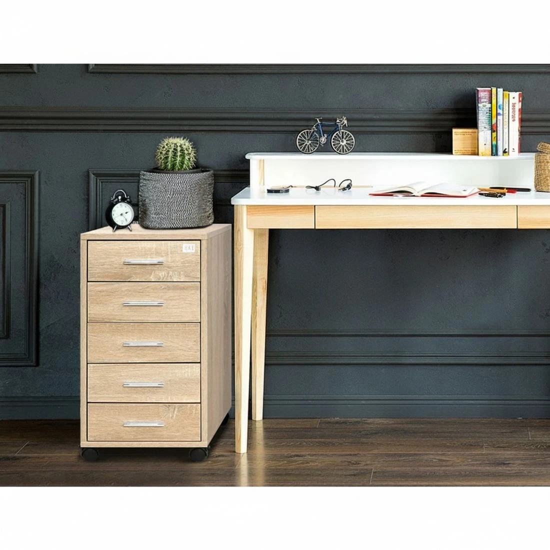 8 Artiss Filing Cabinet 5 Drawer Office Storage Organiser - Brown, 8 of 8