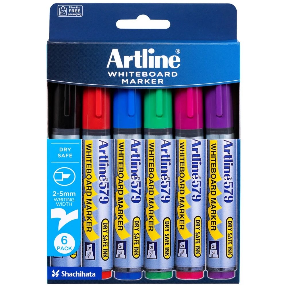 1 Artline 579 Whiteboard Markers Chisel Assorted 6 Pack, 1 of 4