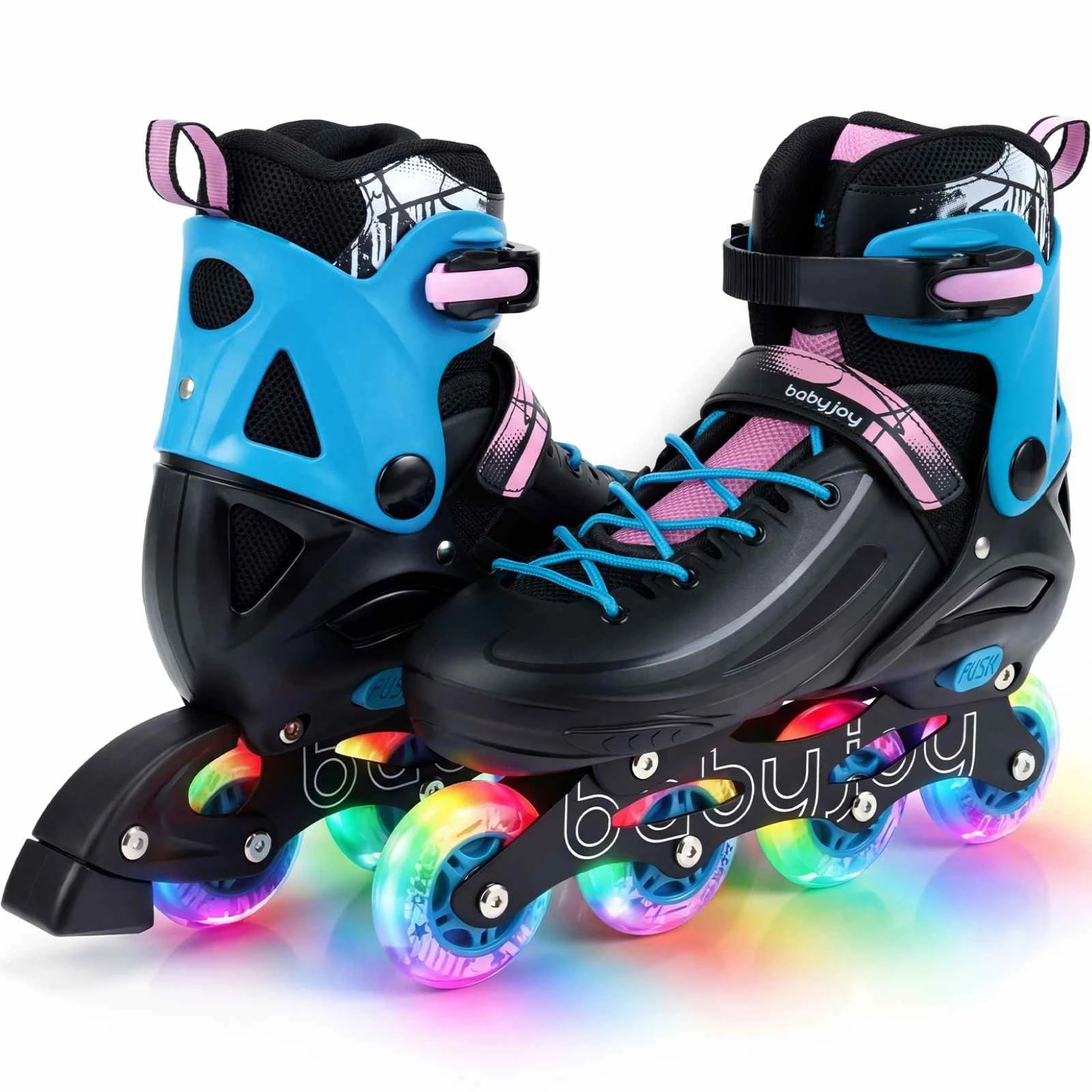 1 Costway 4-Size Adjustable Roller Skates Inline Skating Shoes Light-up Gift Age 7-9 - Black, 1 of 1