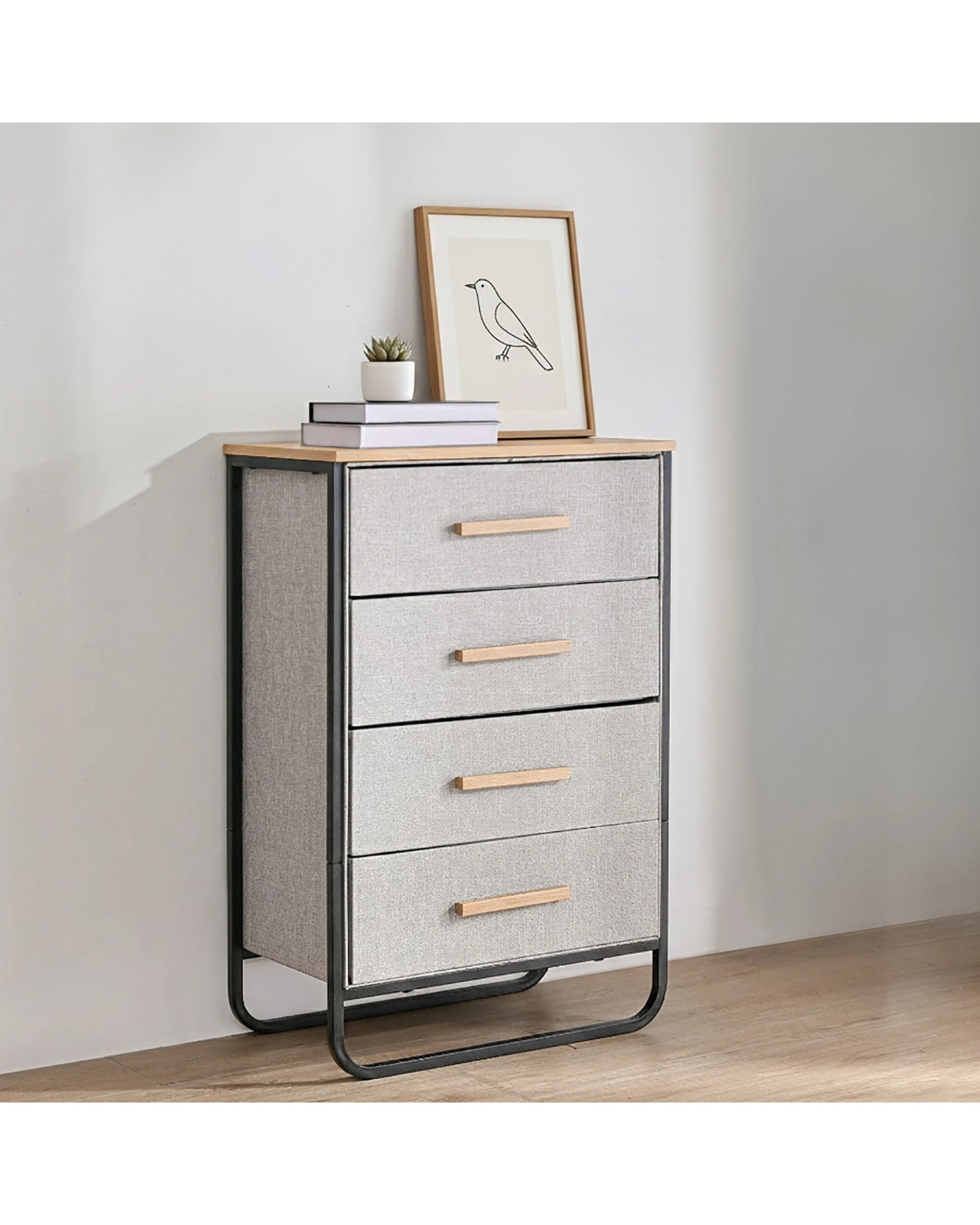 1 Sherwood Selene 4 Drawer Fabric Dresser 60x35x92cm - Grey, 1 of 9