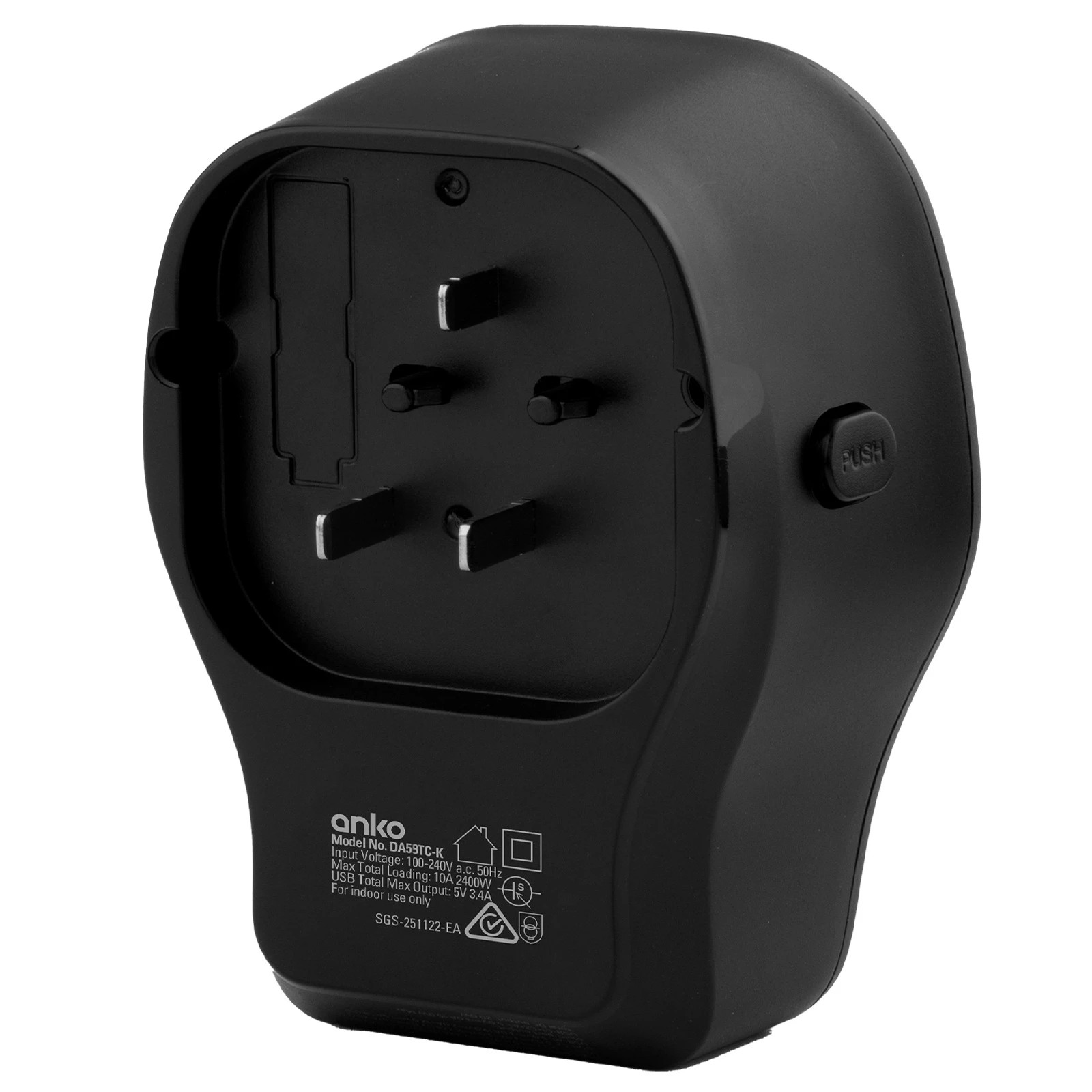 3 Anko Universal Multi - Plug Travel Adaptor - Black, 3 of 4