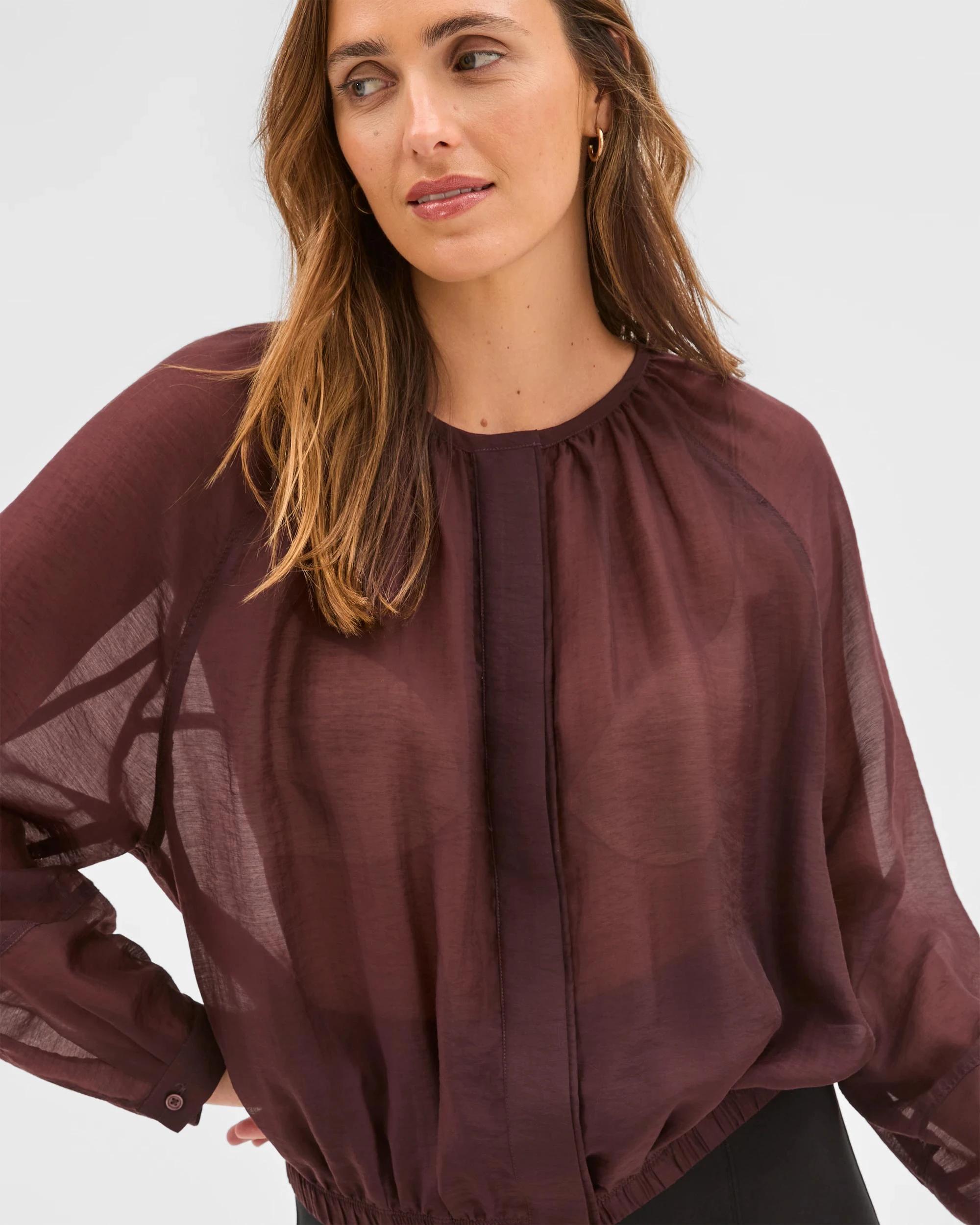 5 Preview Long Raglan Sleeve Gathered Blouse DARK CHOCOLATE, 5 of 7