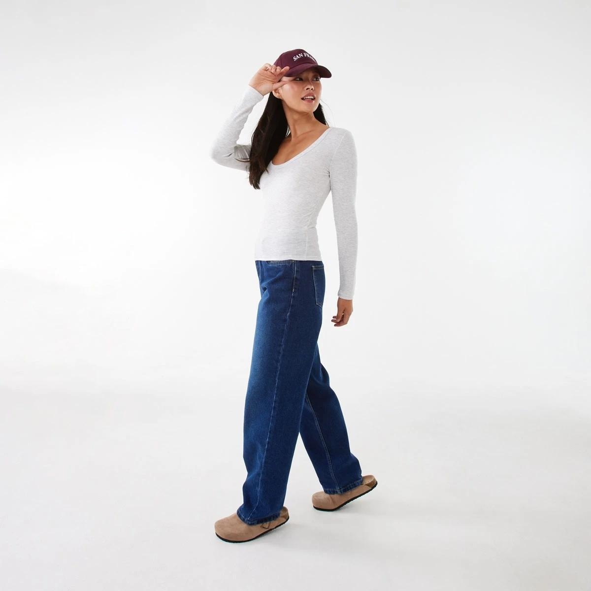 3 Long Sleeve Rib Scoop T-shirt Wht Marle, 3 of 5