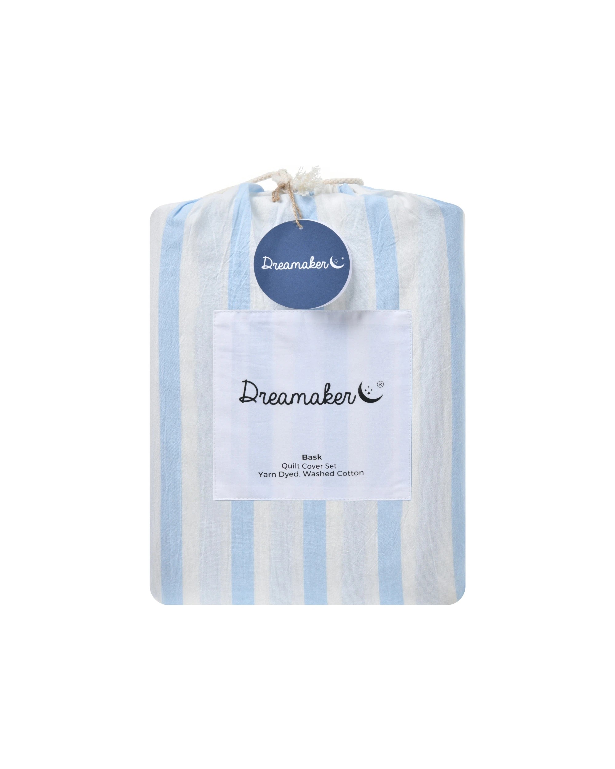7 Dreamaker Bask Yarn Dyed Washed Cotton Striped Quilt Cover Set - King Single Bed - Sky, 7 of 7