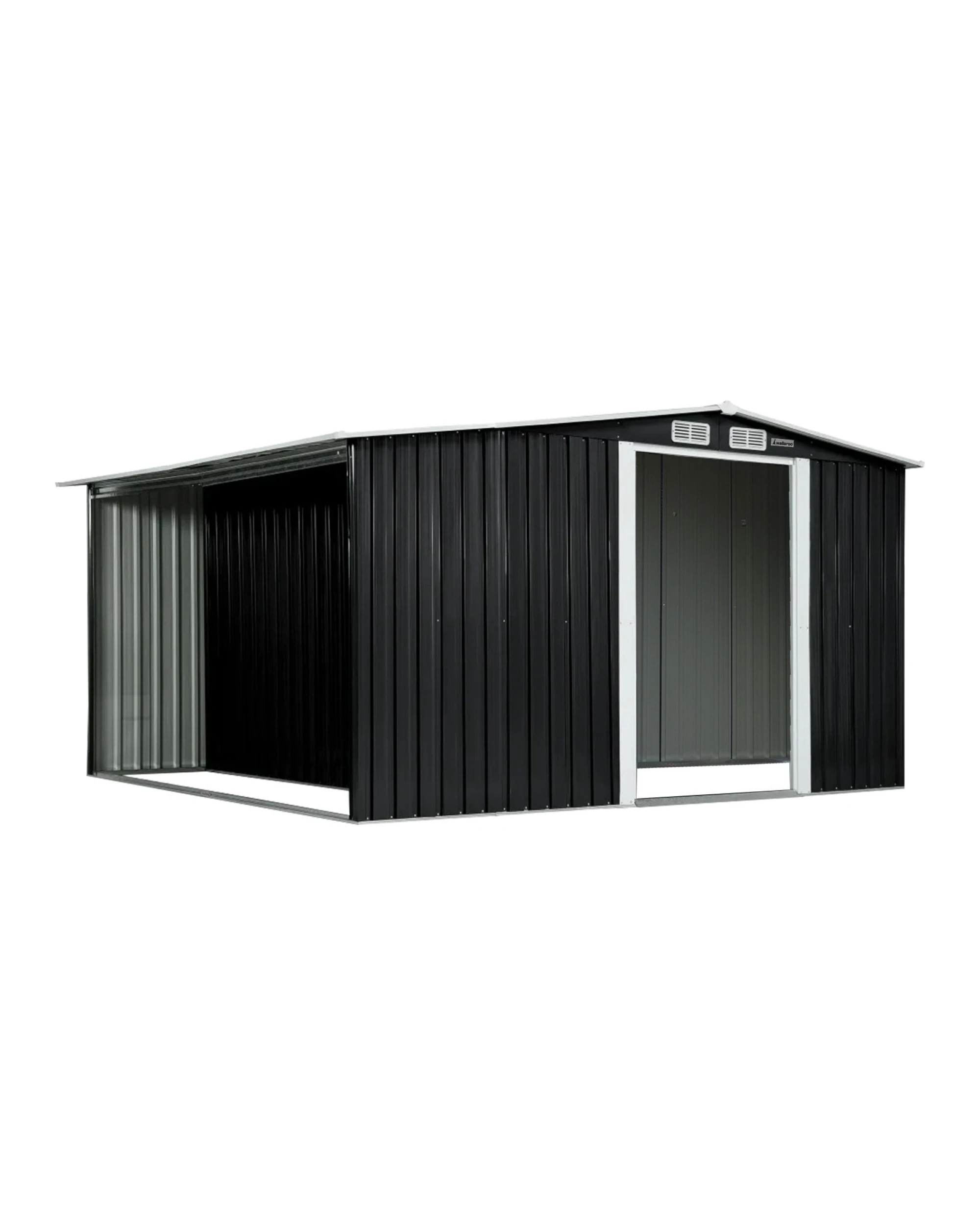 1 Wallaroo 10ft x 8ft Garden Shed with Semi-Closed Storage Tool Shelter Sloped Roof - Black, 1 of 9