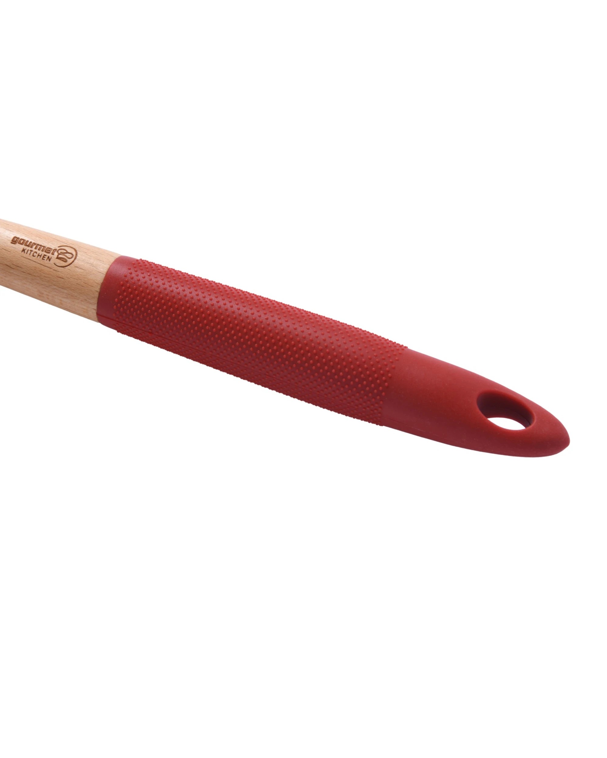 6 Gourmet Kitchen Rustic Beech Wood Slotted Spoon with Silicone Grip - Red, 6 of 8