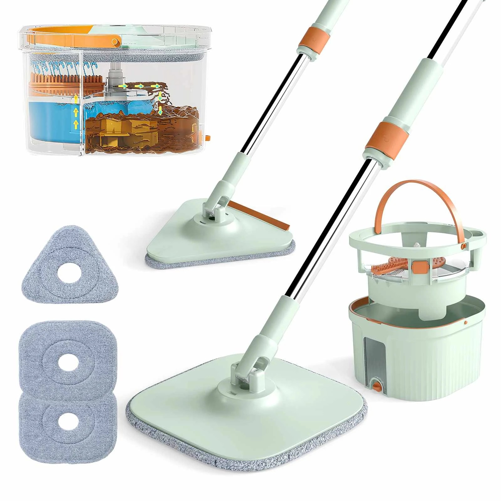 1 Costway Spin Mop & Bucket Set Dirty Clean Water Separation 360 Deep Cleaning - Green, 1 of 1