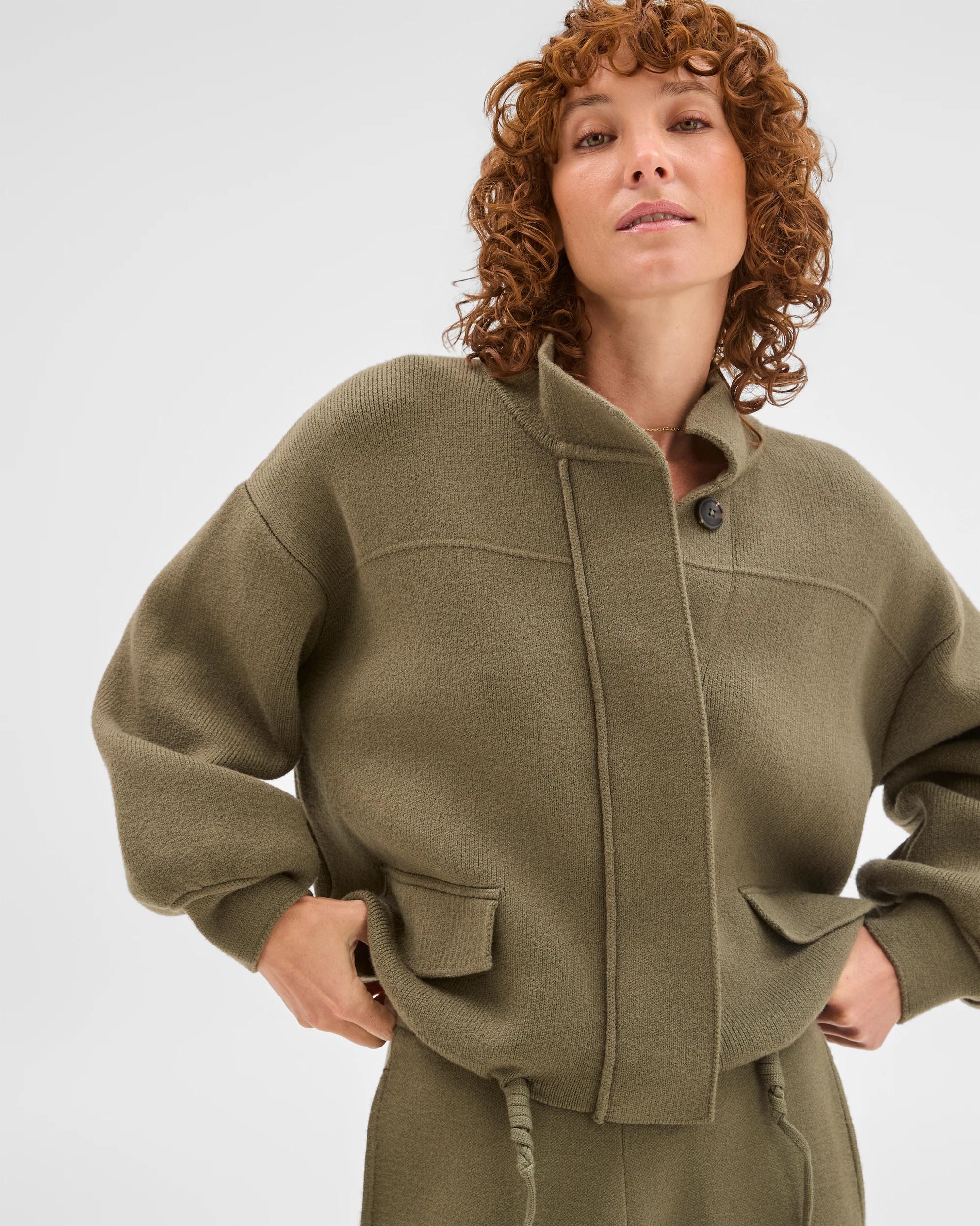 4 Target Woman Clean Knit Button Through Bomber Jacket DUSTY OLIVE, 4 of 7