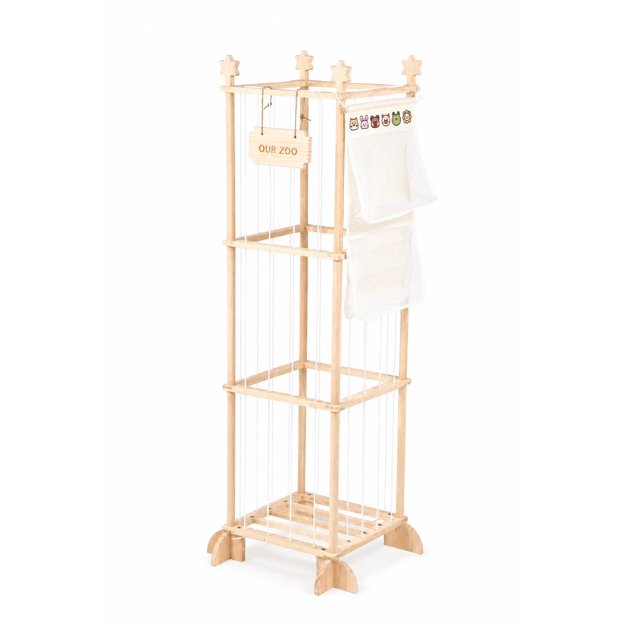 1 Advwin Stuffed Animal Storage Organizer  Toy Organizer with Elastic Cords & Storage Bag - Wood, 1 of 9