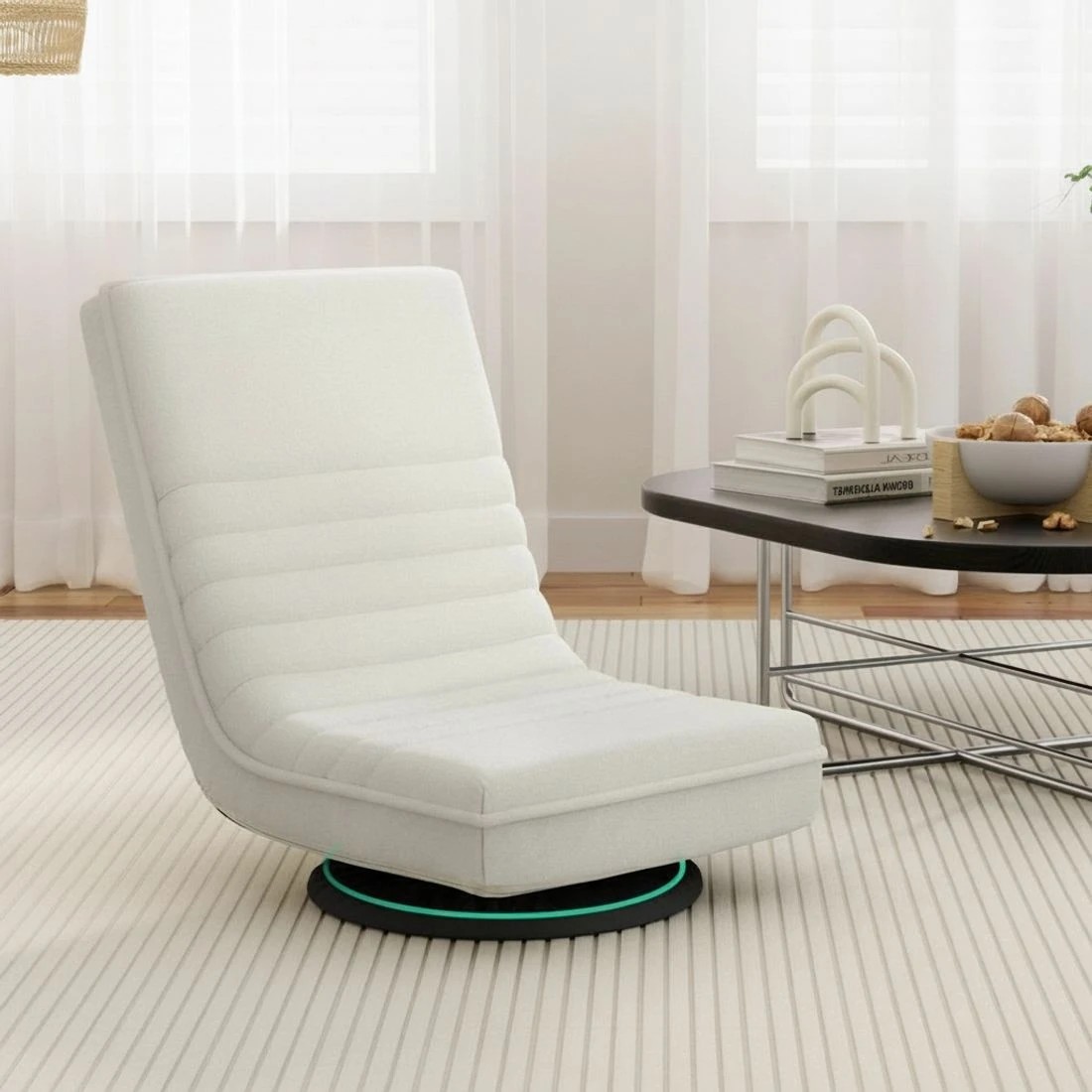 5 Artiss 4XFloor Chair Lounge Sofa Swivel Foldable Linen - White, 5 of 6