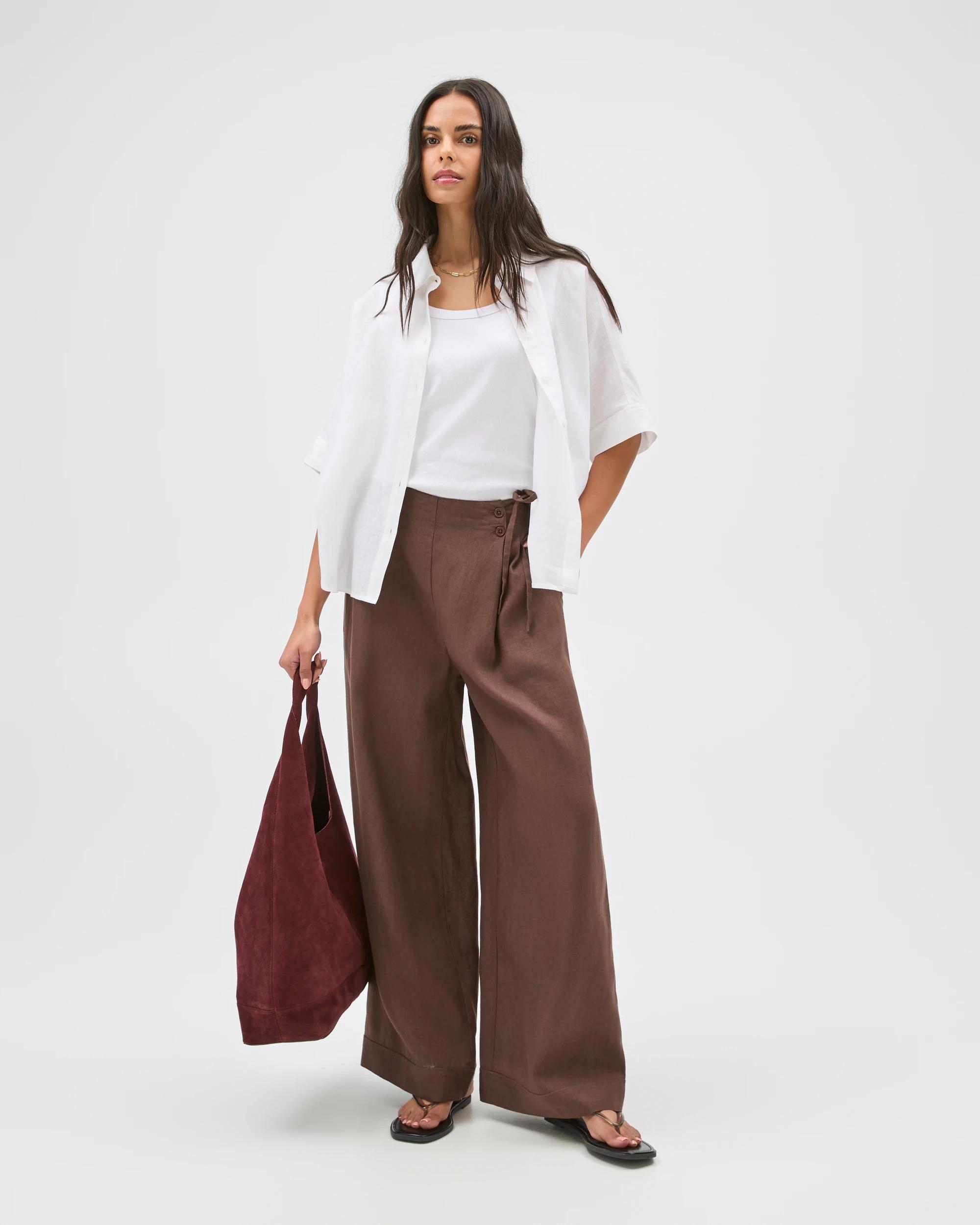 2 Target Woman European Linen Wrap Pants COFFEE BEAN, 2 of 6