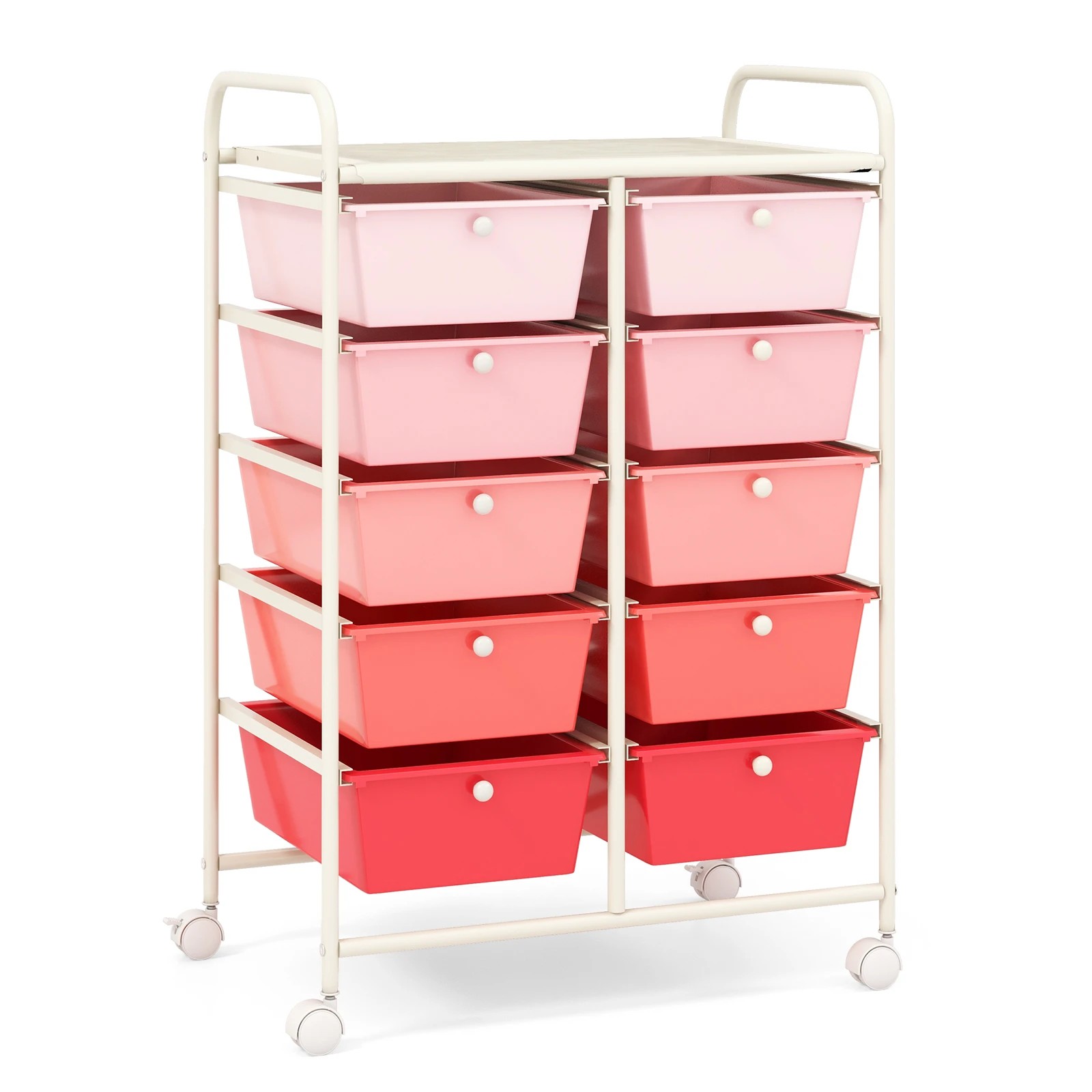 1 Costway 10 Drawers Mobile Storage Cart Utility Trolley - Pink, 1 of 1