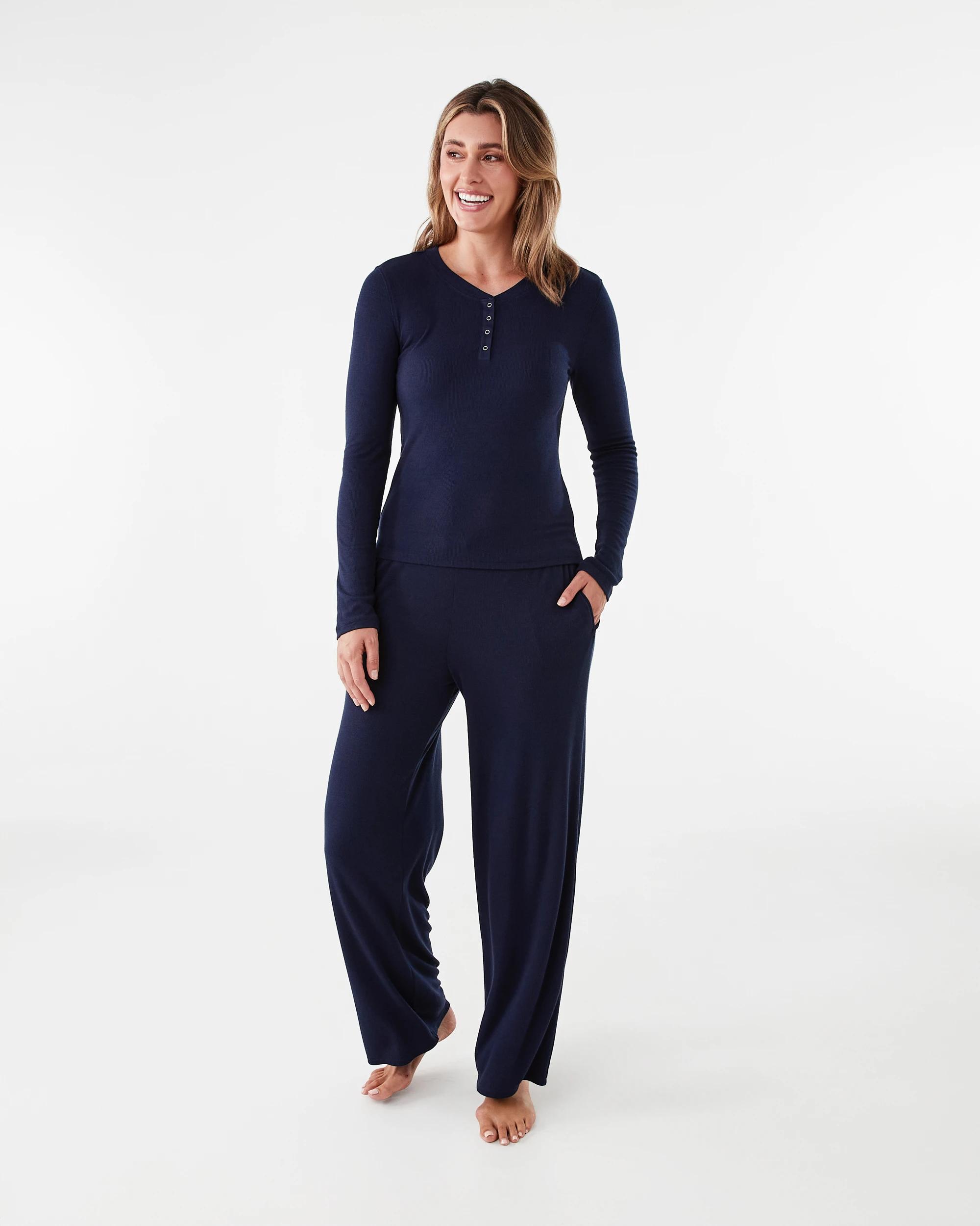 7 Long Sleeve Comfort Ribbed Henley Top Navy Blaze, 7 of 7