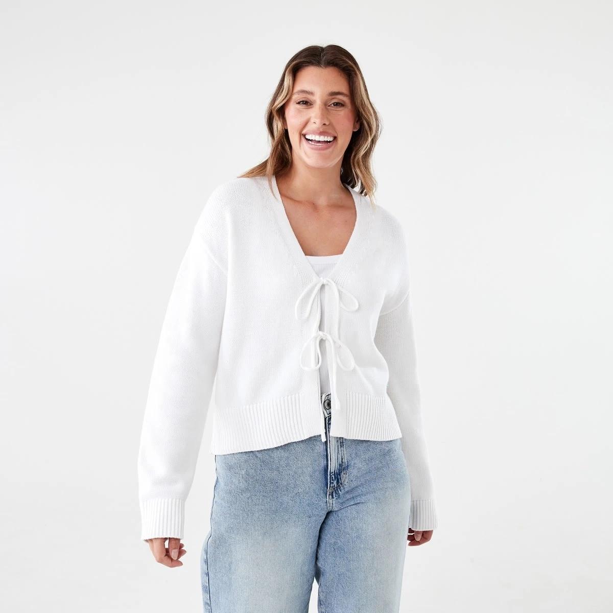 1 Tie Front Cardigan WHITE, 1 of 5