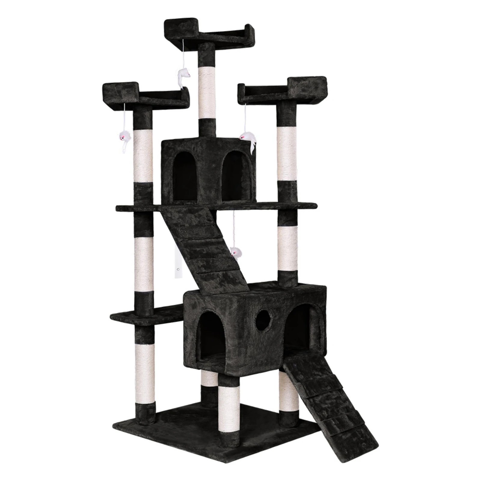 1 Beastie Cat Tree Scratcher Tower Scratching Post Condo House Furniture Wood 180CM - Black, 1 of 6