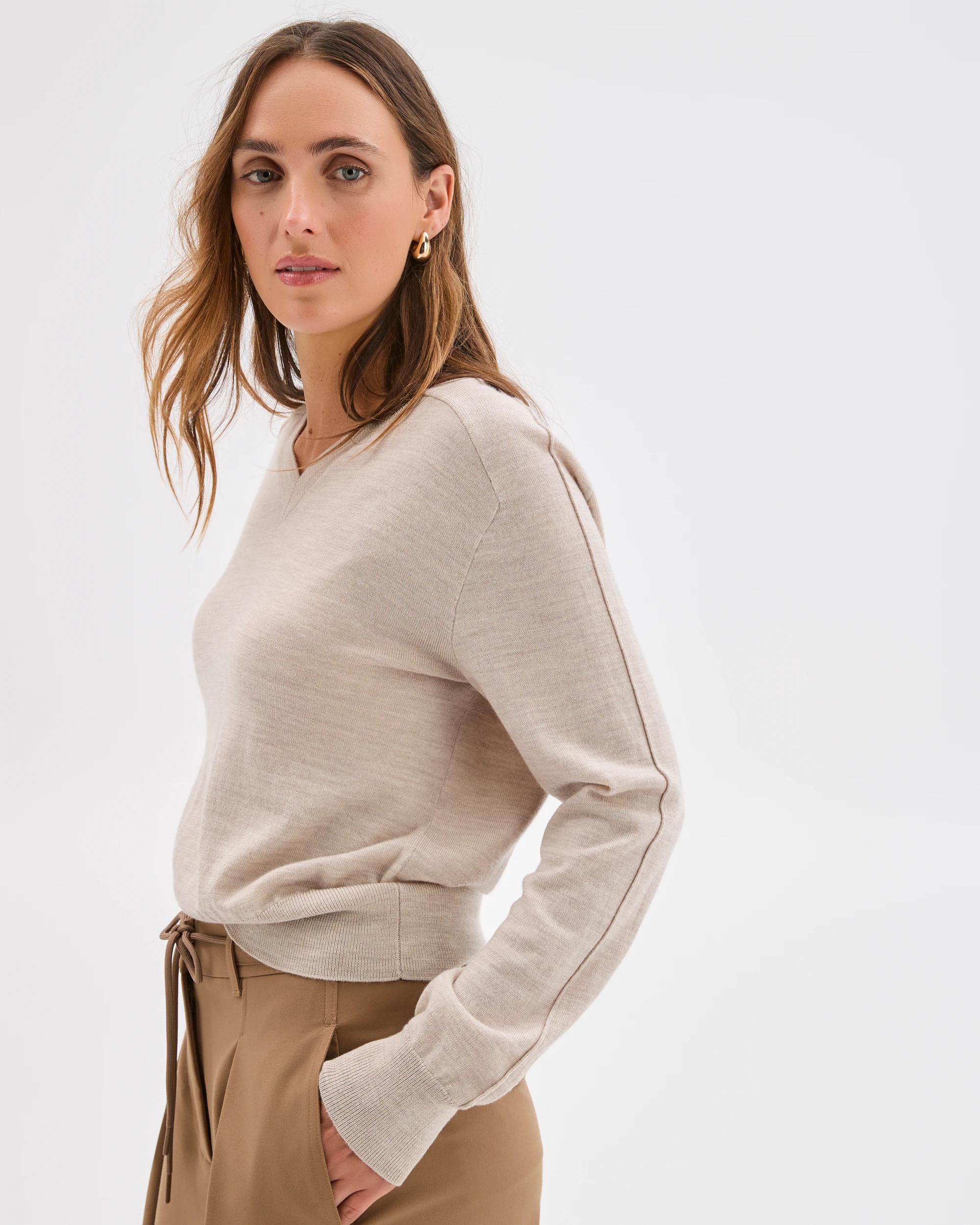 7 Preview Australian Merino Wool Long Sleeve V-Neck Knit Top OATMARLE, 7 of 9