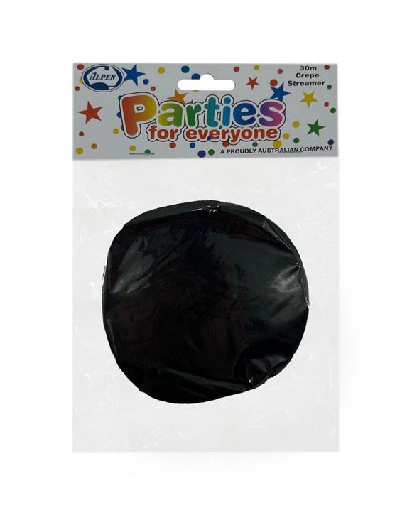 Alpen Paper Crepe Streamer Decoration Accessory 30m Length Party Supply - Black