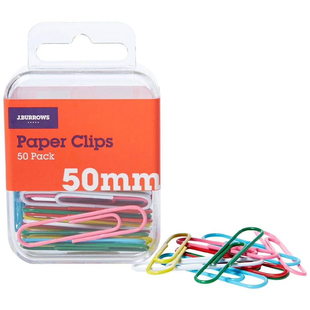 1 J.Burrows 50mm Paper Clips Assorted 50 Pack, 1 of 3