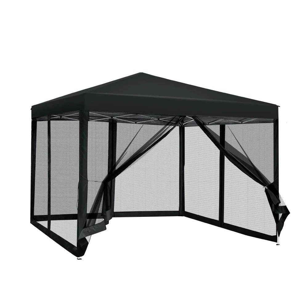 1 Instahut Gazebo Pop Up Marquee 3x3m Wedding Party Outdoor Camping Tent Canopy Shade Mesh Wall - Black, 1 of 7