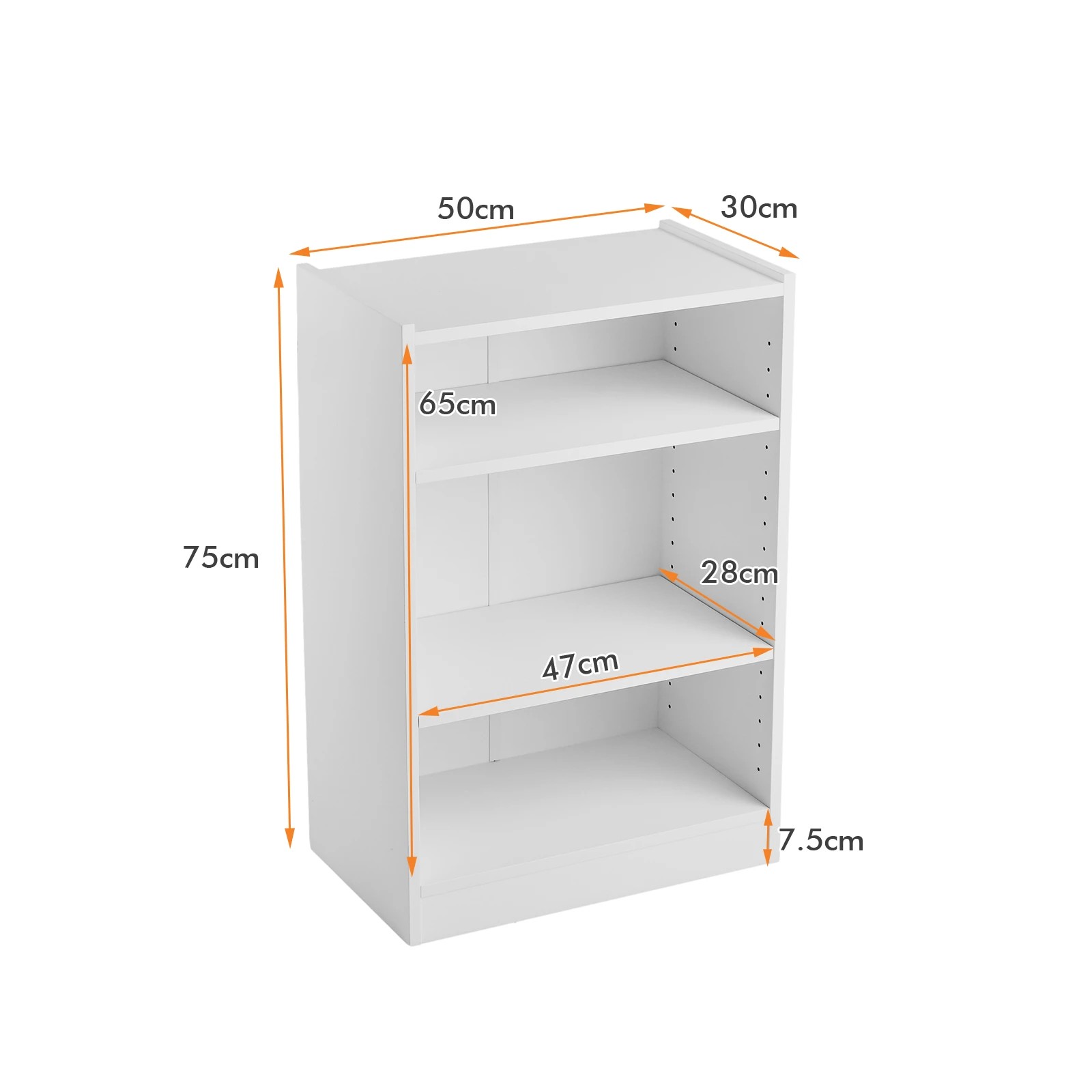 3 Costway 3-Tier Bookcase Display Bookshelf w/Adjustable Shelves Storage Cabinet Organizer - White, 3 of 4