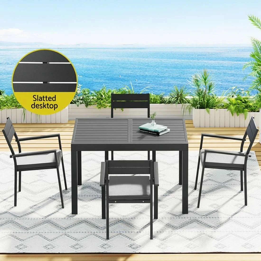 3 Gardeon Outdoor Dining Set 5 Piece Aluminum Extendable Table Setting - Black, 3 of 3