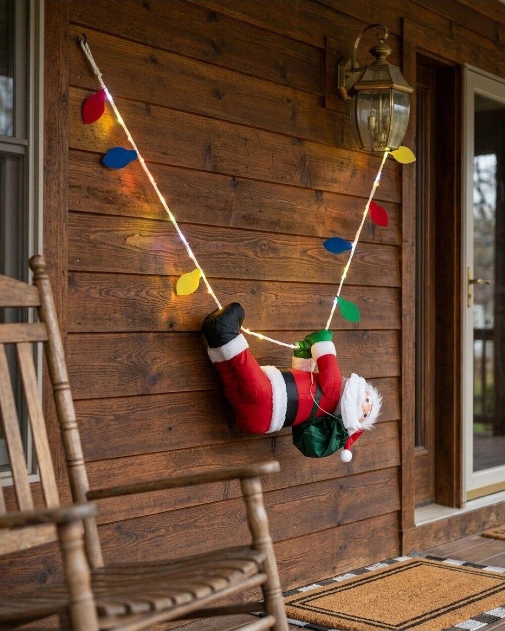Christmas Warehouse Hanging Rope Crawling Santa With LED Outdoor Nylon ...