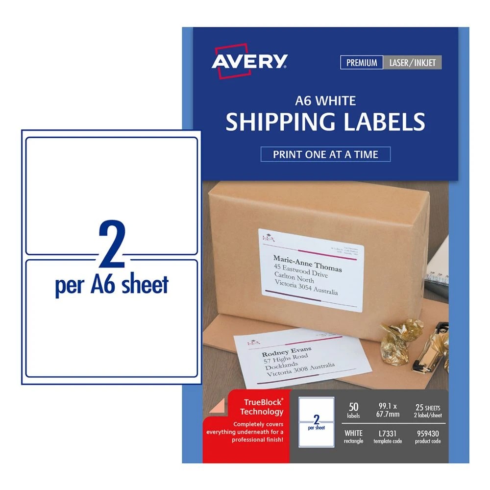 1 Avery 2UP Inkjet Laser Shipping Labels 25 Sheets, 1 of 2