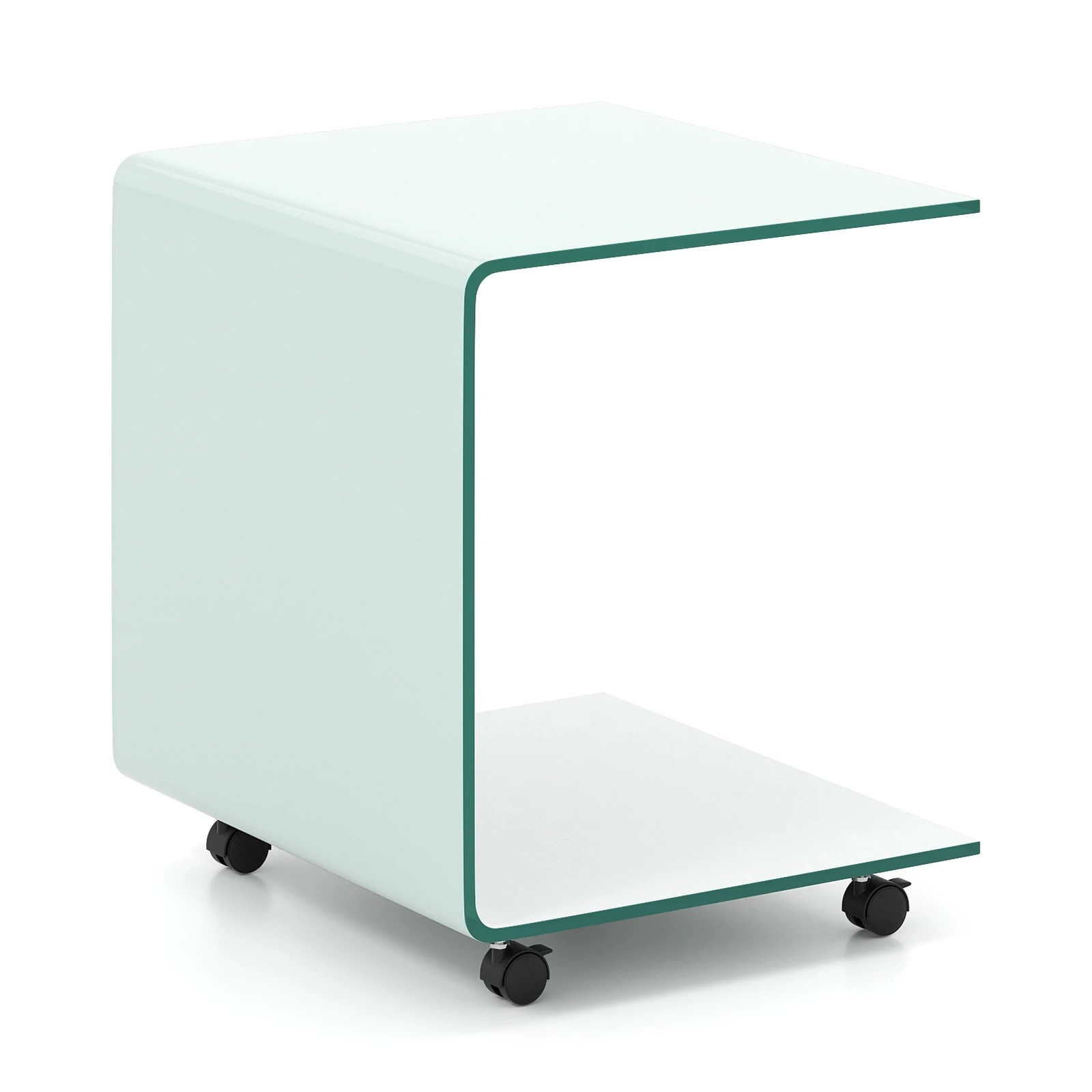 1 Costway Mobile C-Shaped End Table Tempered Glass 2 Tier Shelf Sofa Bedside Table, 1 of 5