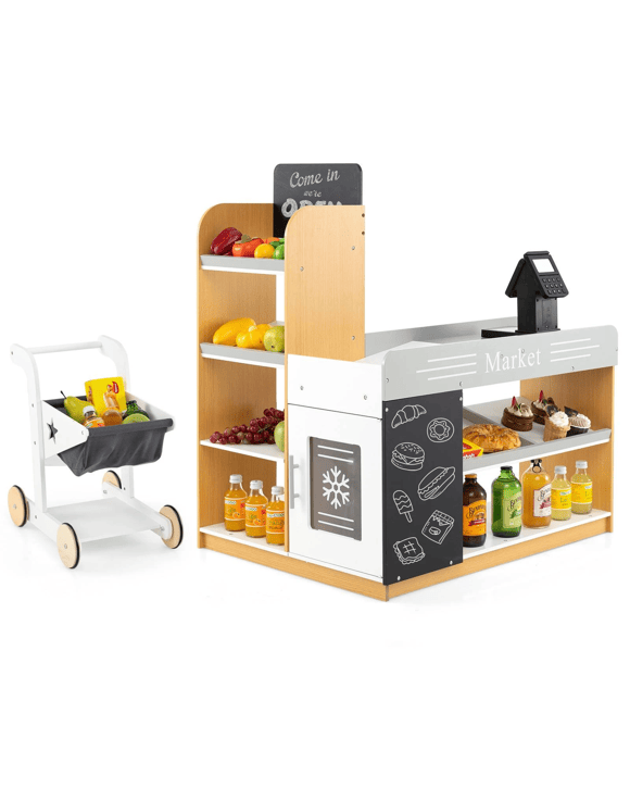 Costway Wooden Supermarket Playset Pretend Play Grocery Store
