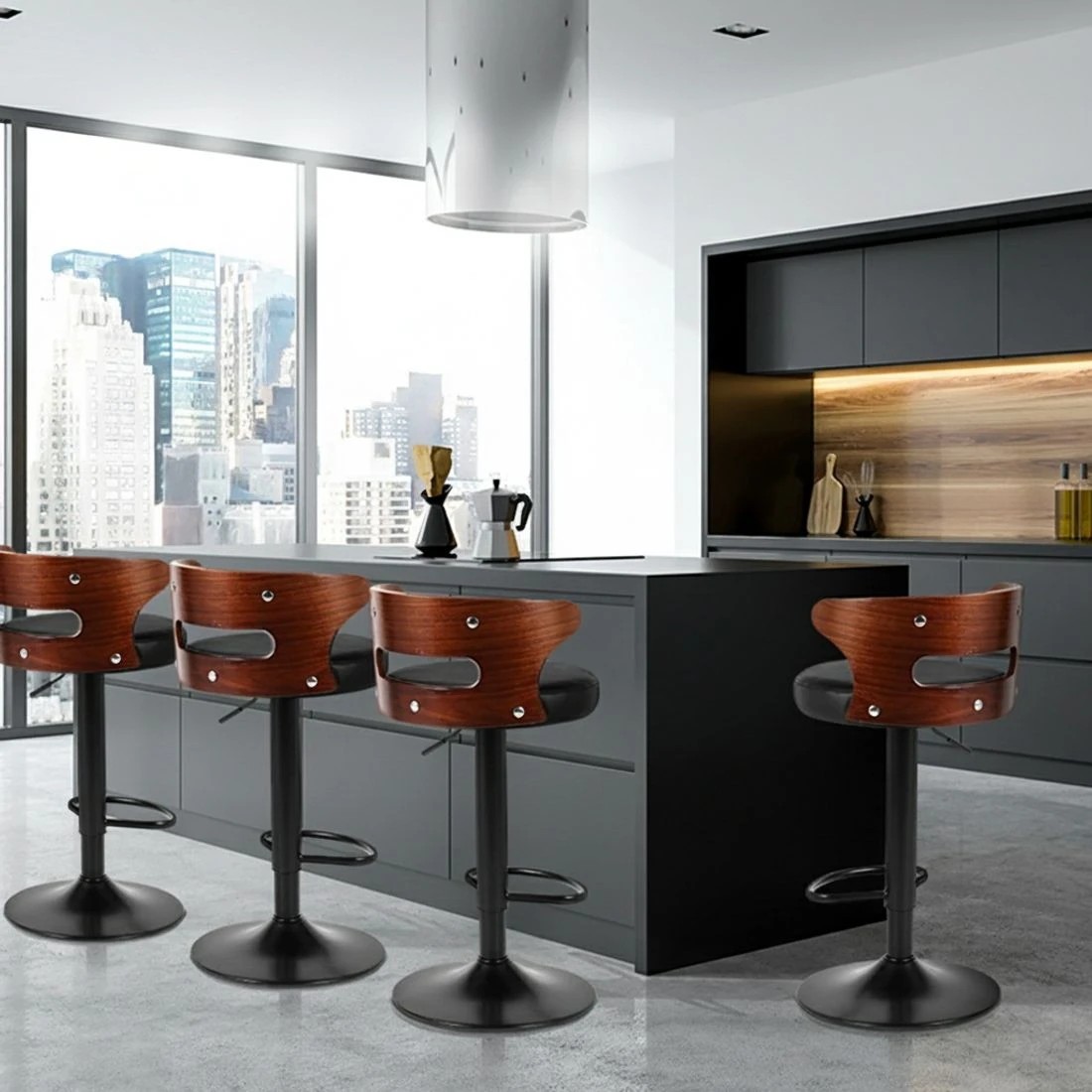 5 Artiss 4x Bar Stools Gas Lift Faux Leather - Black, 5 of 5