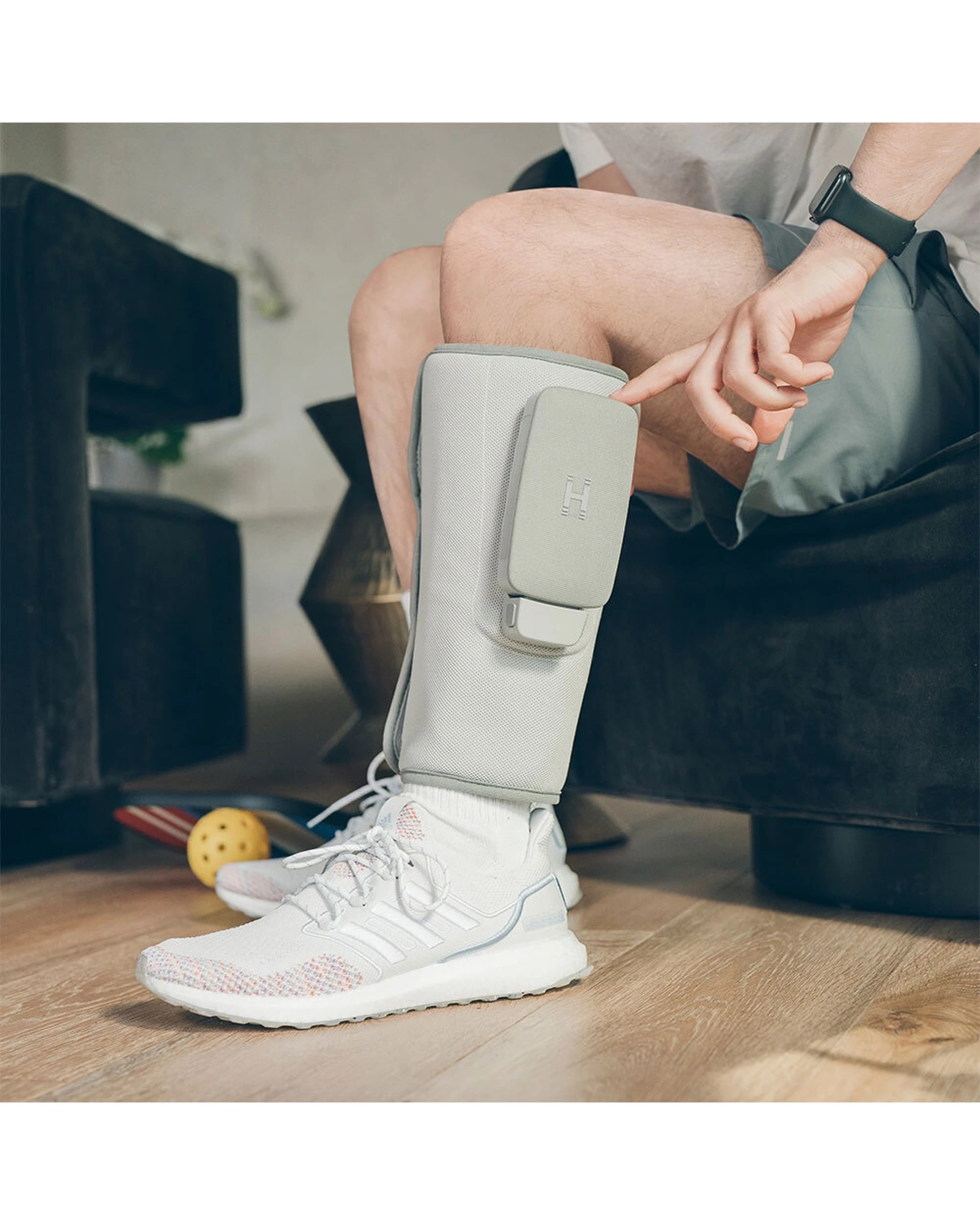 2 Homedics Modulair Calf Compression Wrap Soothing Sleeve & Controller For Recovery - Grey, 2 of 4