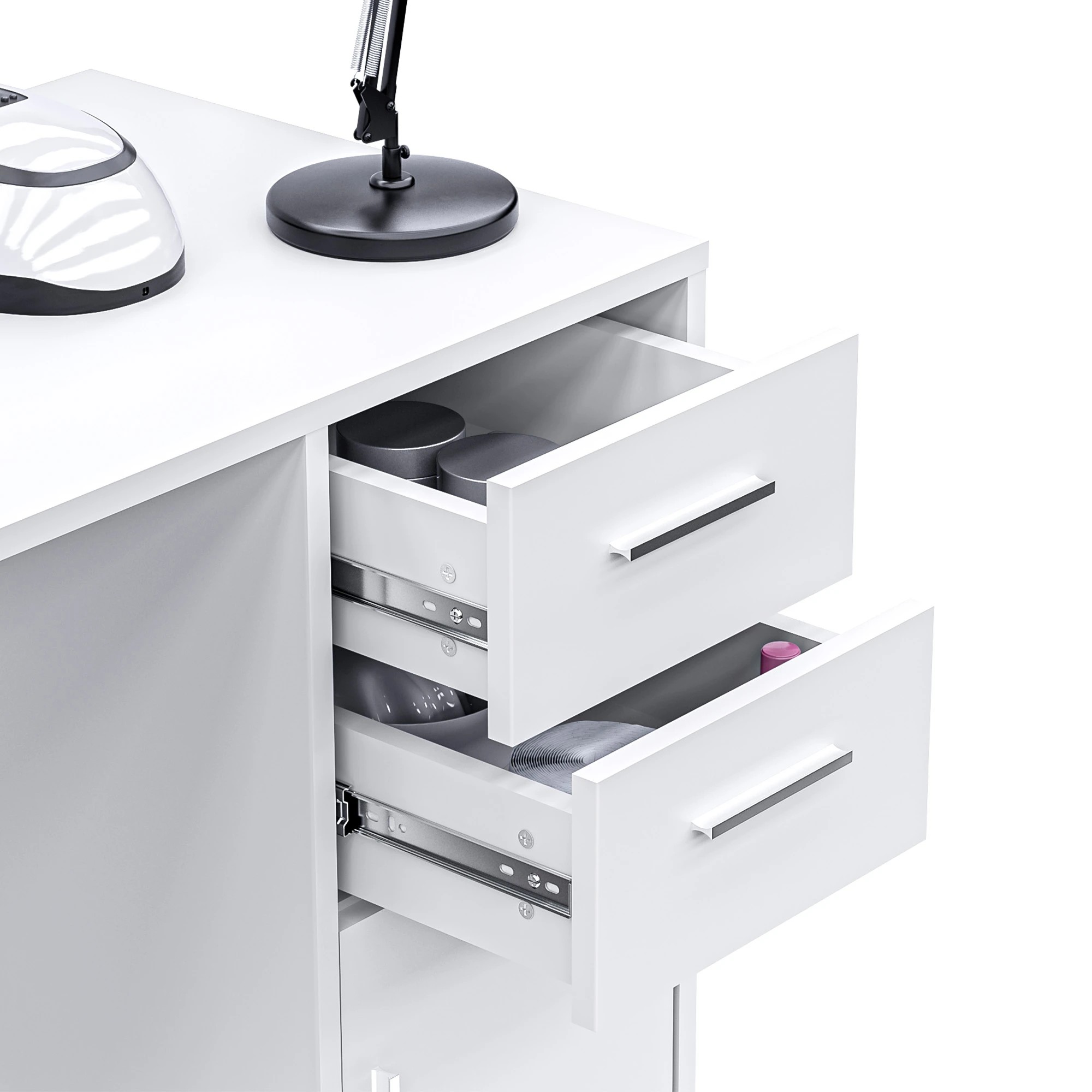 3 Advwin Manicure Table Nail Tech Desk Dressing Table Dust Collector Drawers Cabinet Storage
 - White, 3 of 8