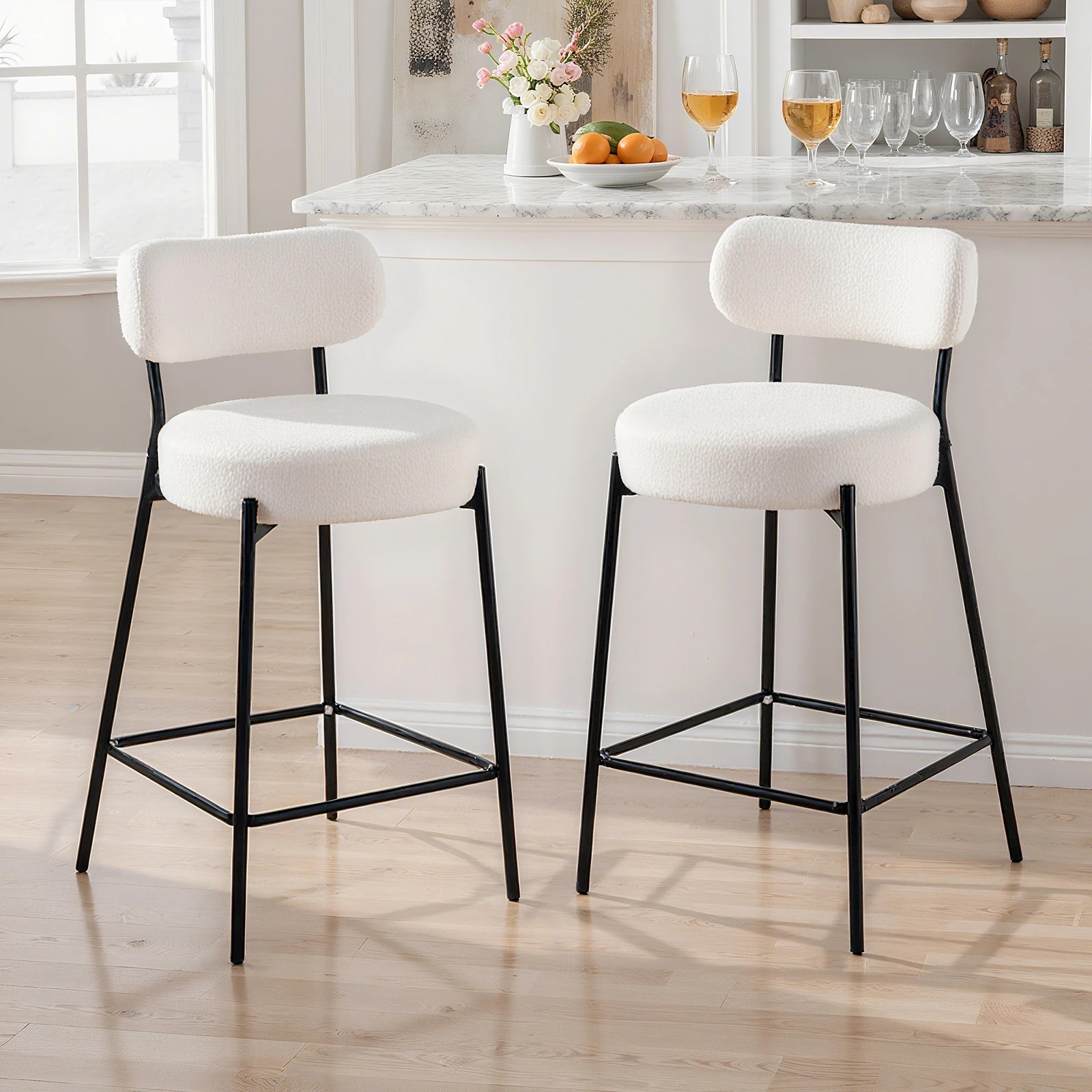 8 Advwin Bar Stools Set of 2 Boucle Kitchen Counter Stools, 8 of 10