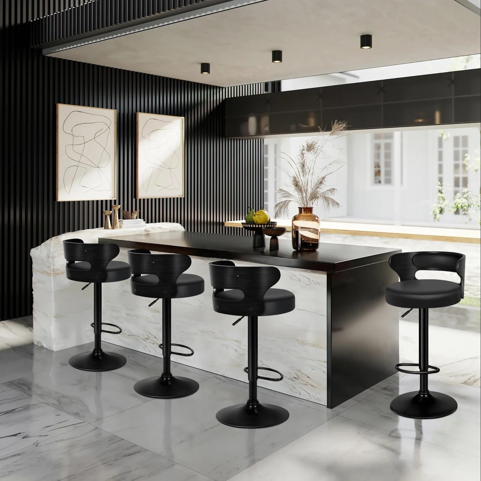 9 Alfordson 2x Bar Stool Kitchen Swivel Chair Wooden Leather Ramiro - Black, 9 of 10