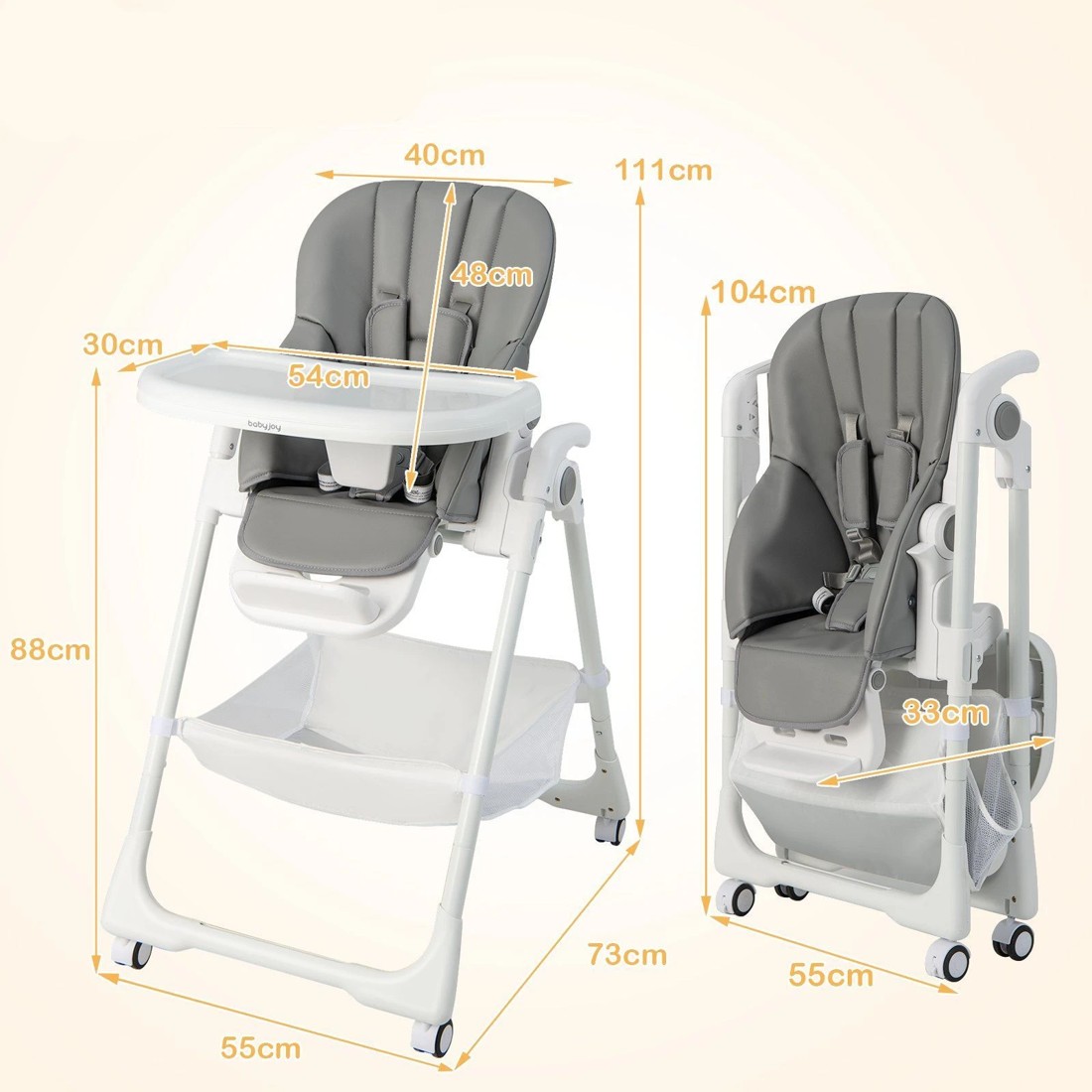 2 Costway High Chair Portable Dining Seat Grey, 2 of 2