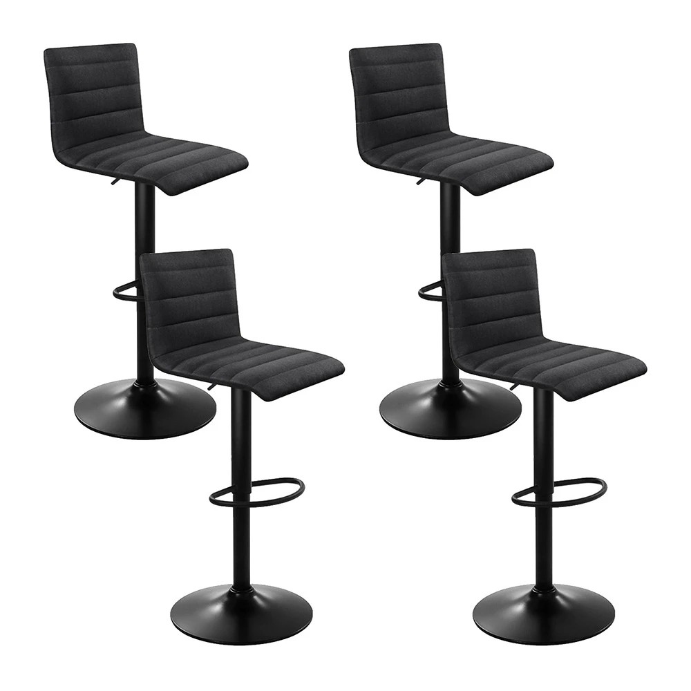 1 Artiss 4x Bar Stools Gas Lift Linen Fabric - Black, 1 of 6
