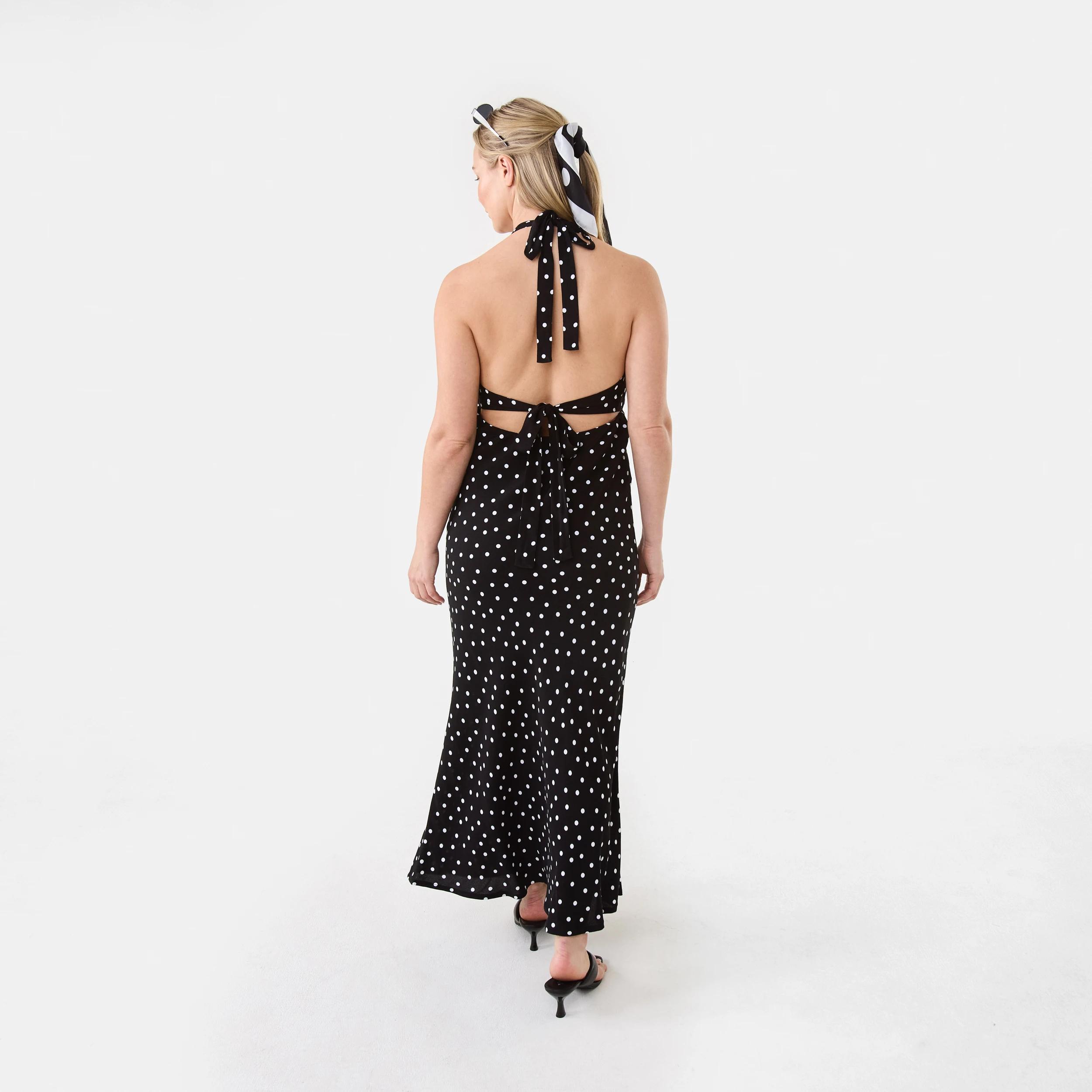 3 Sleeveless Halter Neck Midi Dress Polka Dot, 3 of 8