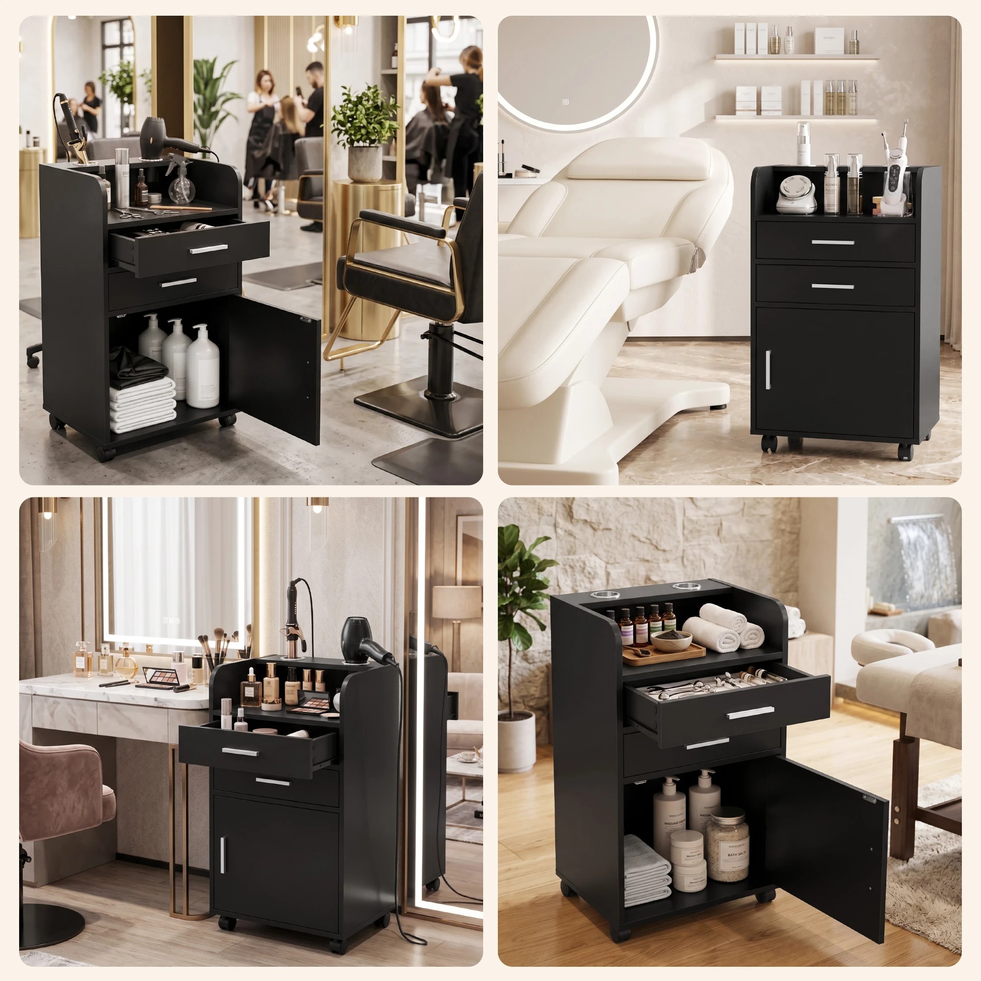 7 Artiss Professional Salon Station Rolling Cart, Hair Styling Beauty Cabinet - Black, 7 of 10