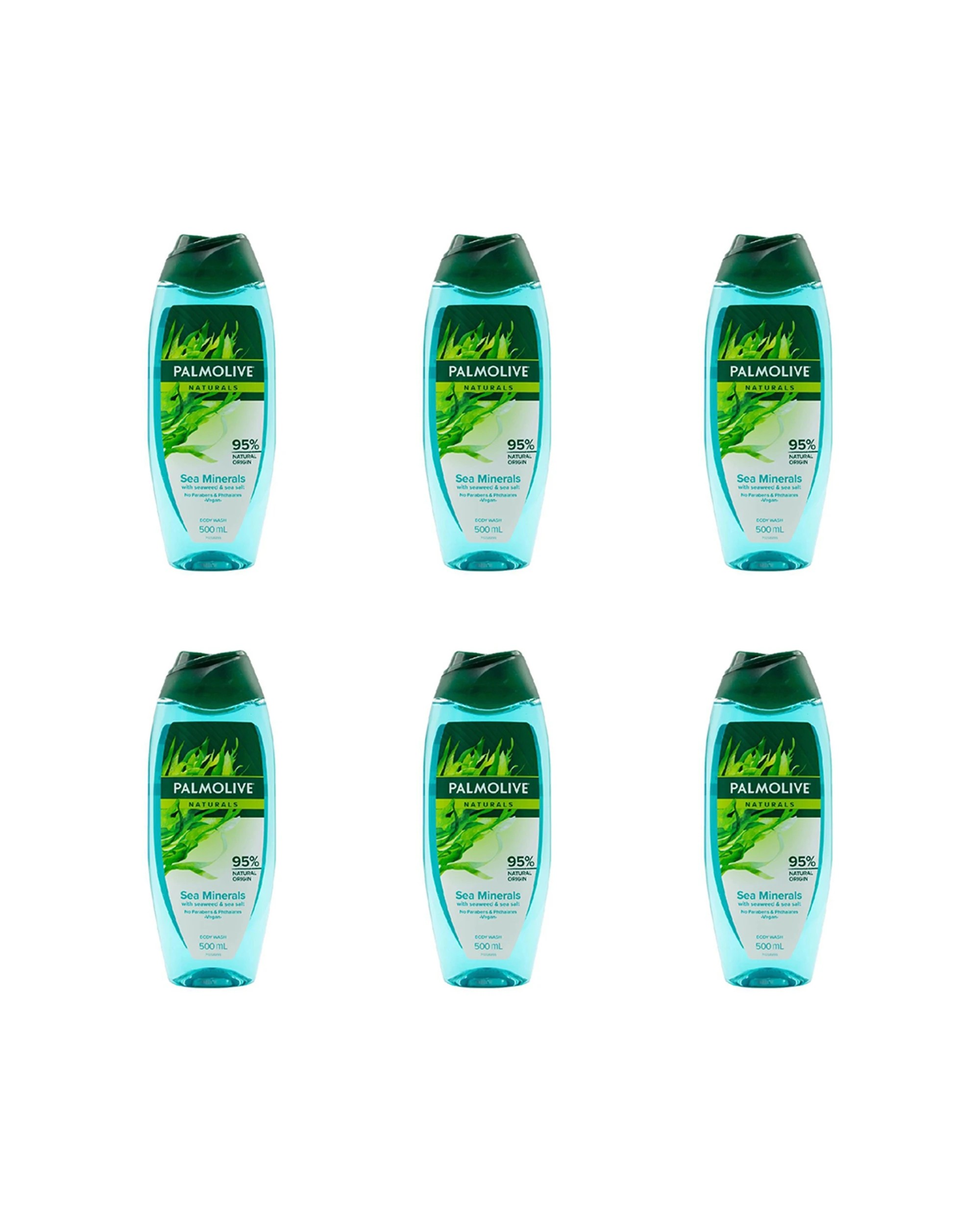 1 Palmolive Naturals 6PK Body Wash Sea Minerals 500ml Hydrating Soap Free - Green, 1 of 3