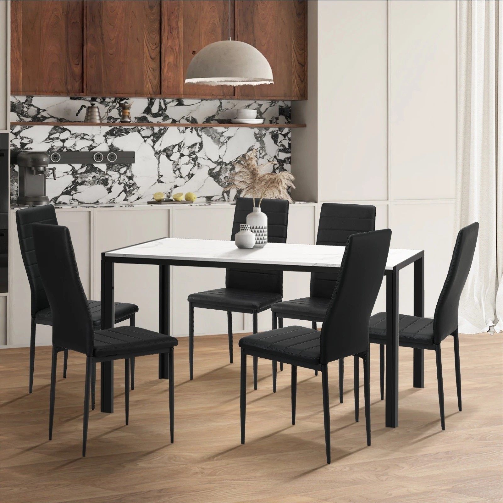 5 Oikiture 6pcs Dining Chairs High-back Kitchen Chair Padded Faux Leather
 - Black, 5 of 10