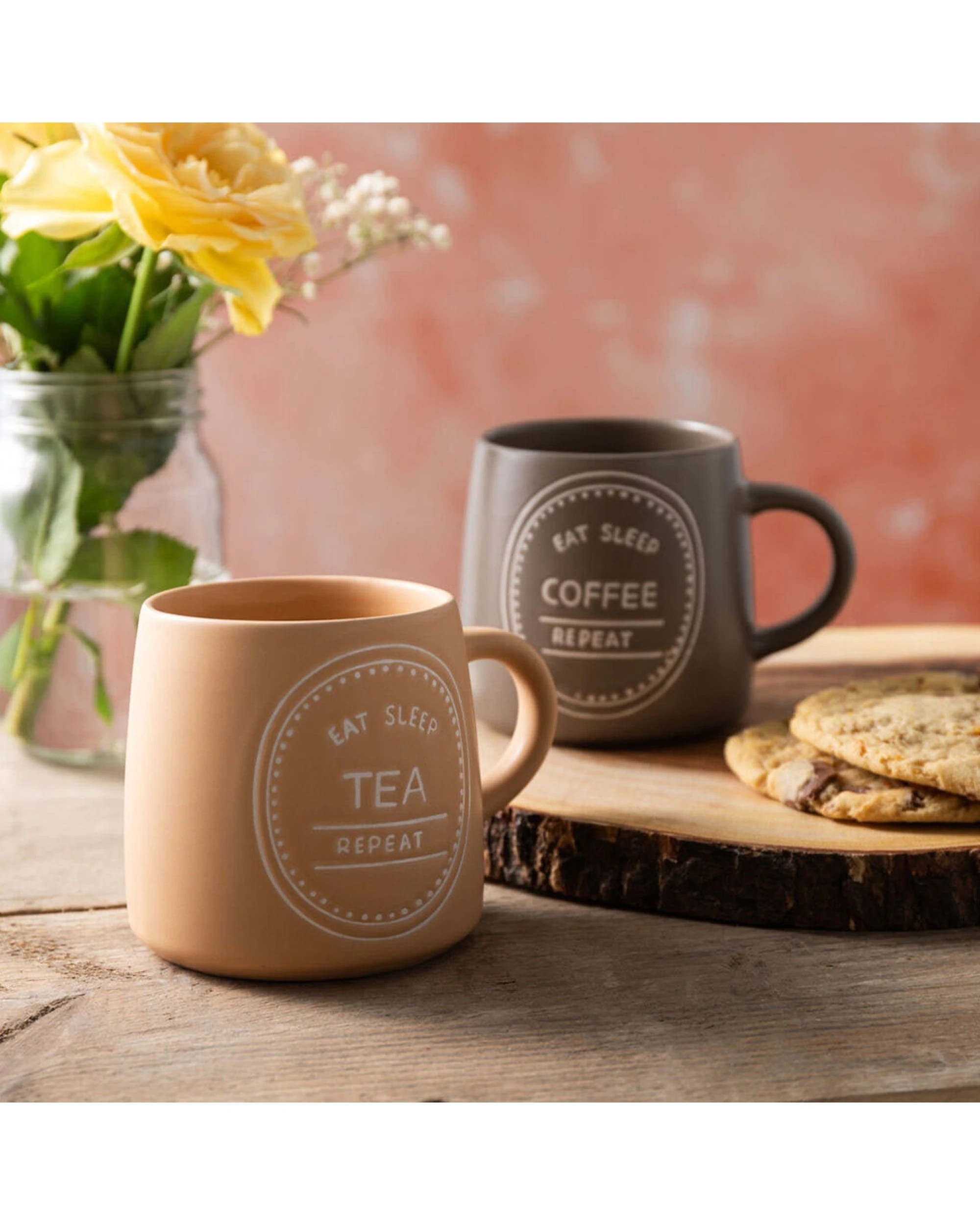 7 Mikasa 8PK Eat Sleep Coffee Repeat Coffee Mug Cup Stoneware 400ml - Brown, 7 of 8