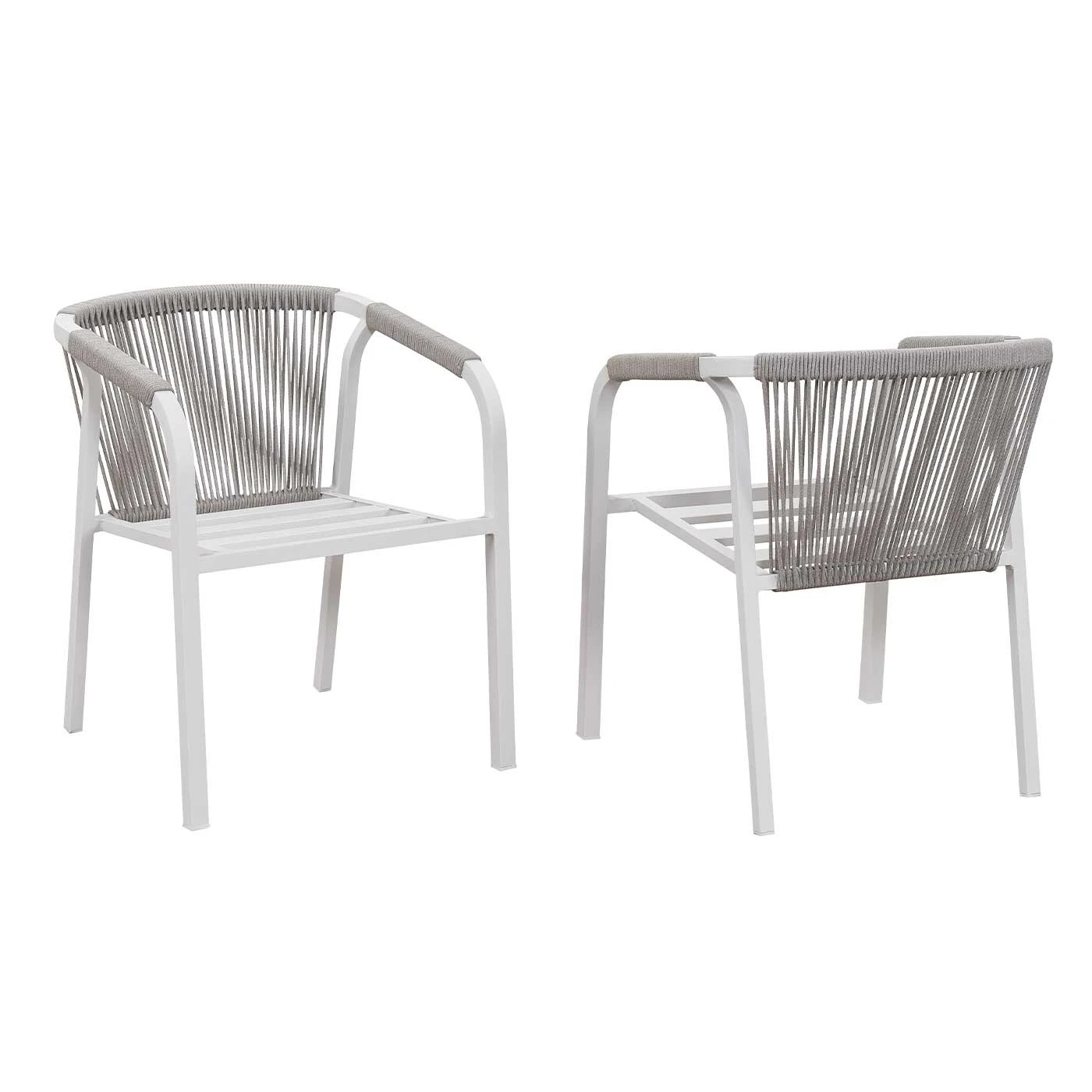 8 Moda Living La Perouse White Aluminium Outdoor Dining Chairs with Arms - Light Beige Rope and Cushion (Set of 2) - White, 8 of 10