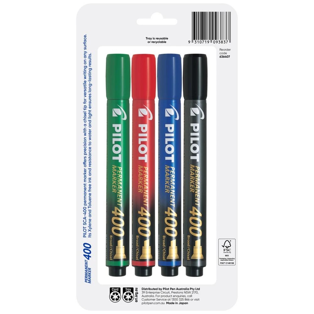 2 PILOT SCA400 Permanent Marker Chisel 1.5-4mm Assorted 4 Pack, 2 of 6