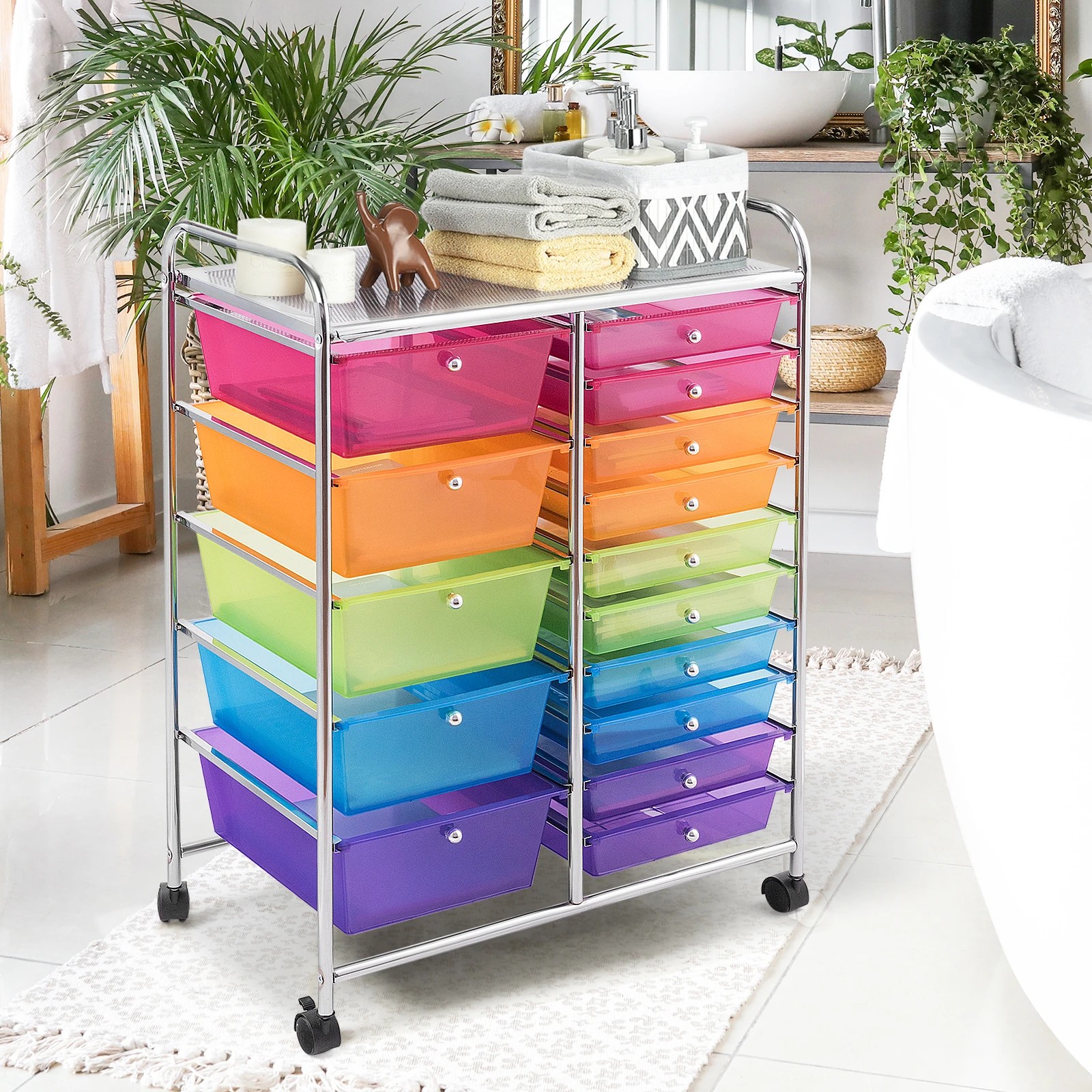 3 Costway 15 Drawers Rolling Storage Cart Mobile Utility Trolley - Multi, 3 of 6