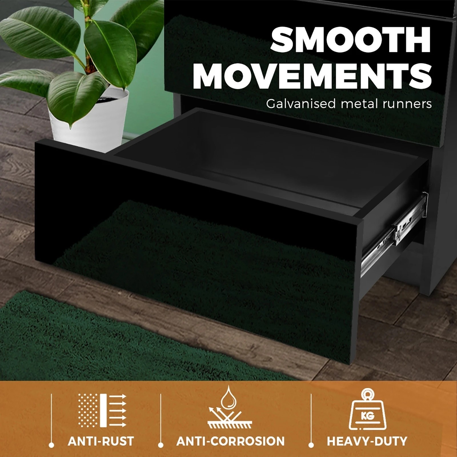 8 Oikiture Bedside Table Rgb Led Nightstand Cabinet 2 Drawers
 - Black, 8 of 10