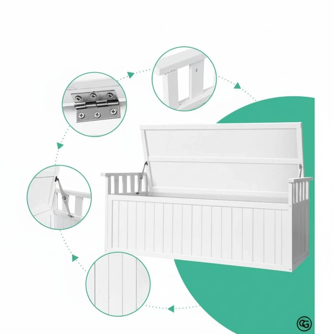 7 Gardeon Outdoor Storage Bench Box 129cm - White, 7 of 7