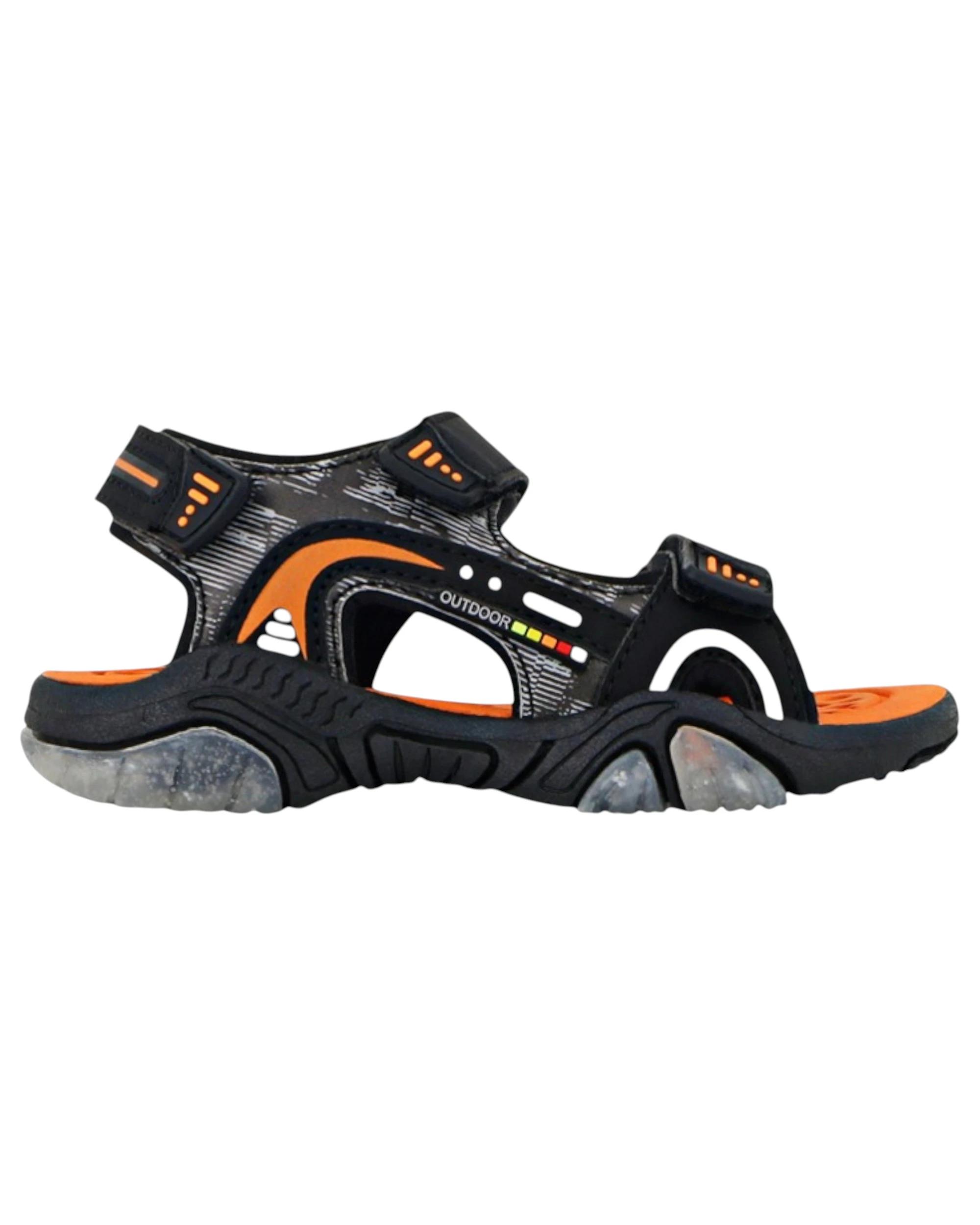 2 Lightning Bolt Kids Boys Lawson Strap Sandals BLACK/ORANGE, 2 of 3