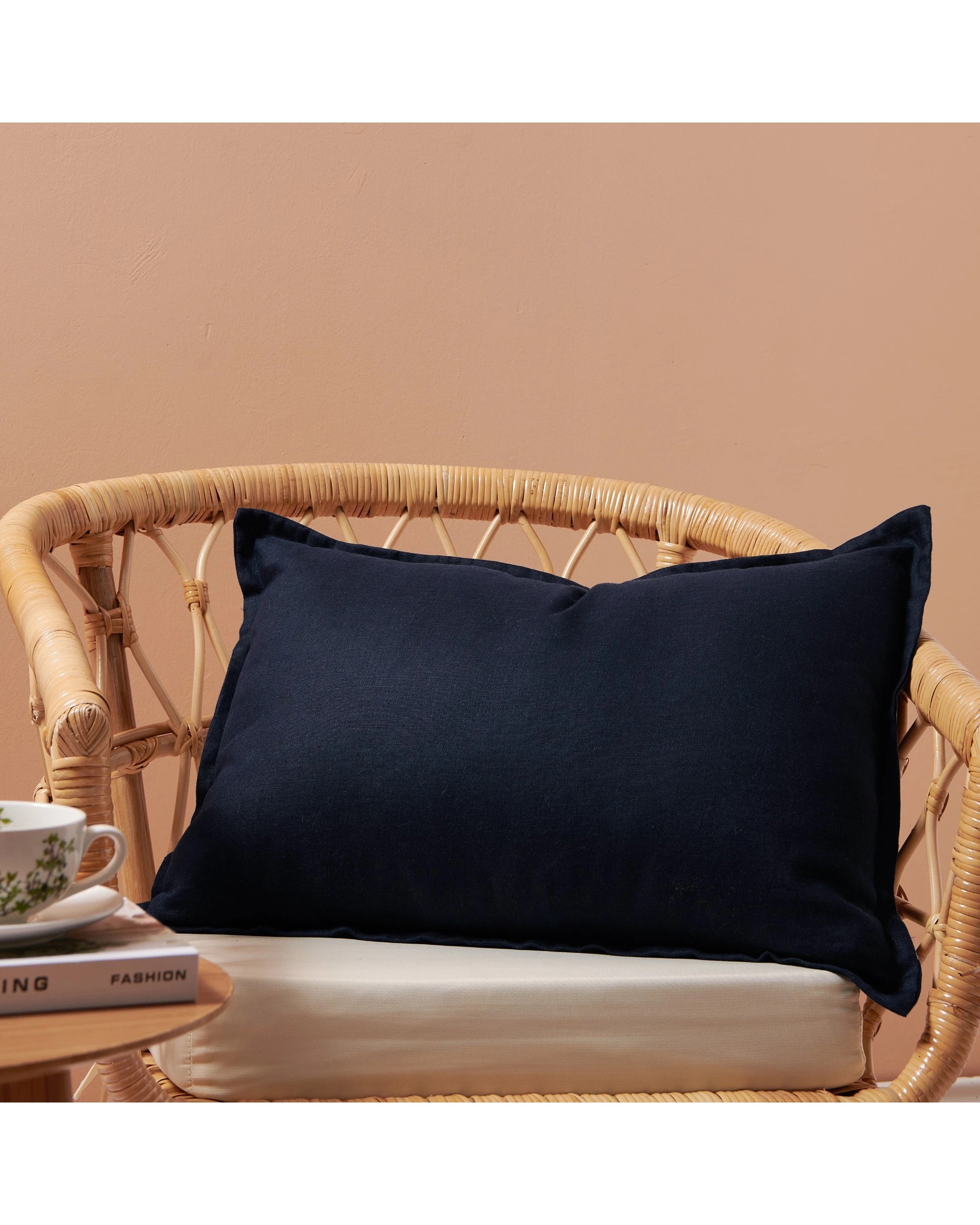1 Natural Home ARDENNE Washed French Linen Rectangular Cushion with Oxford Edge 40x60cm - Indigo Blue, 1 of 8