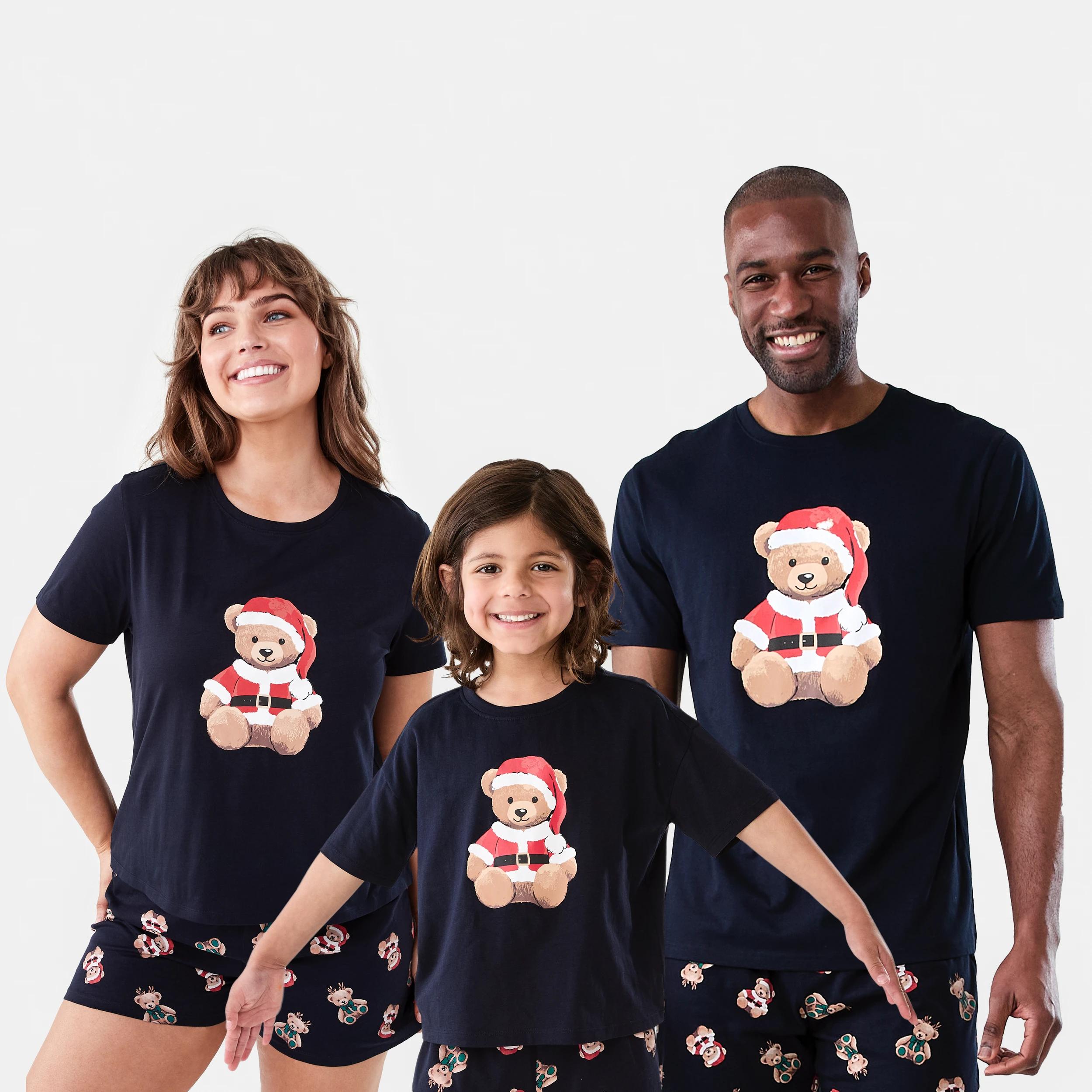 2 Teddy Bear Christmas Knit Shorts Family Matching Pyjama Set XMAS BEAR SKY CAPTAIN, 2 of 8